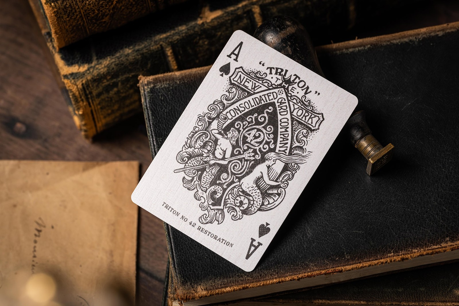 Triton 42 Club Playing Cards –Antique Restoration (sea green) by A Haines