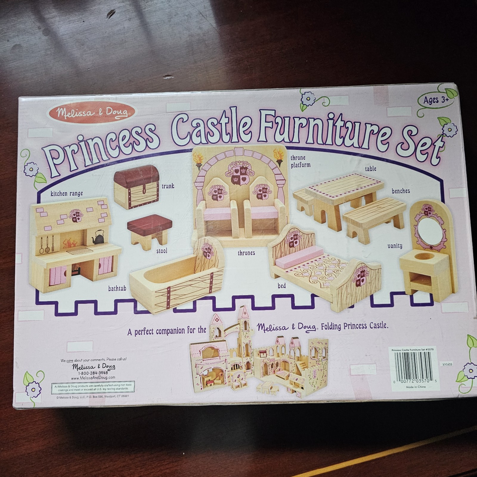 Melissa and Doug Wooden Folding Princess Castle and UNOPENED furniture and dolls