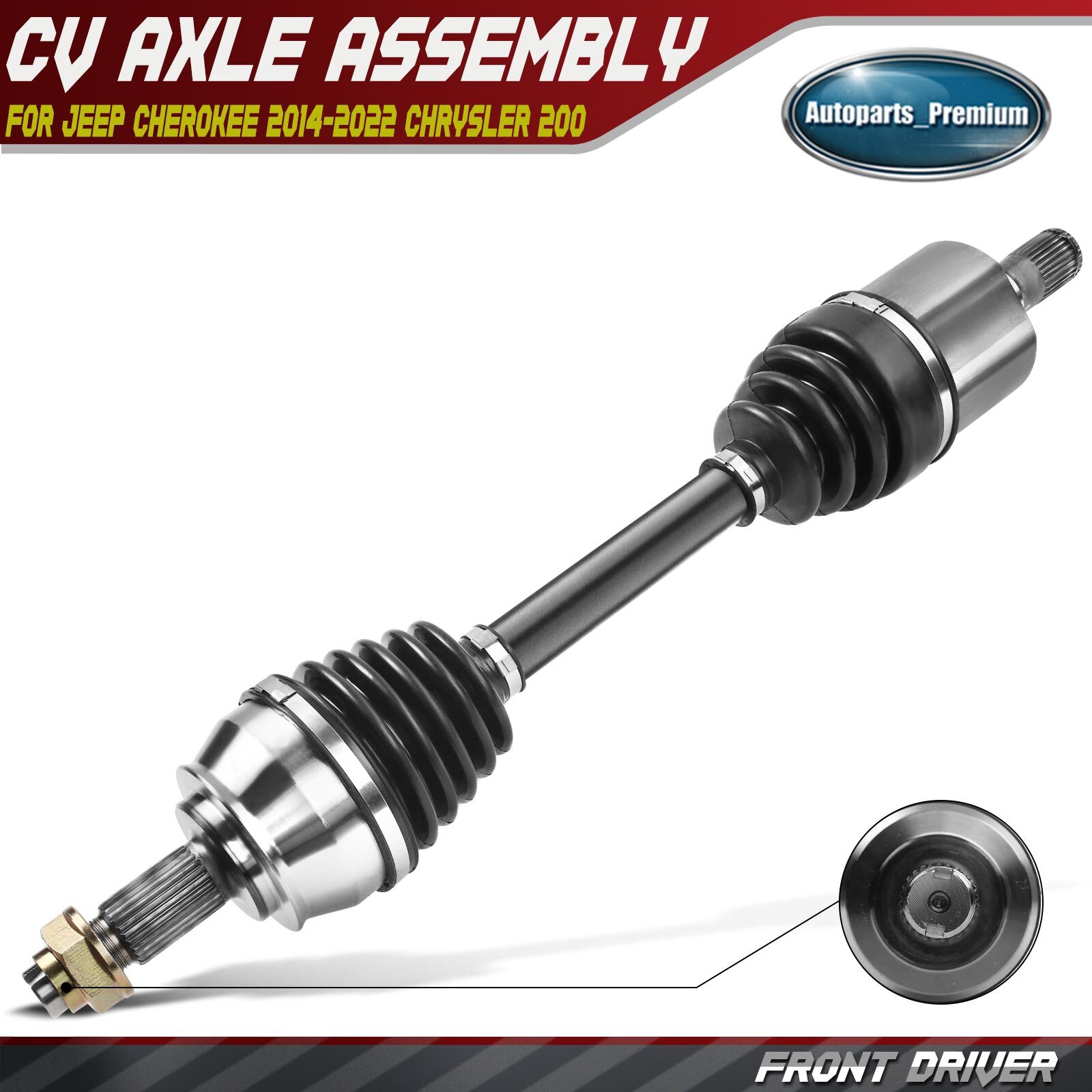 Front Driver CV Axle Assembly for Jeep Cherokee 2014-2022 Chrysler 200 2015-2017