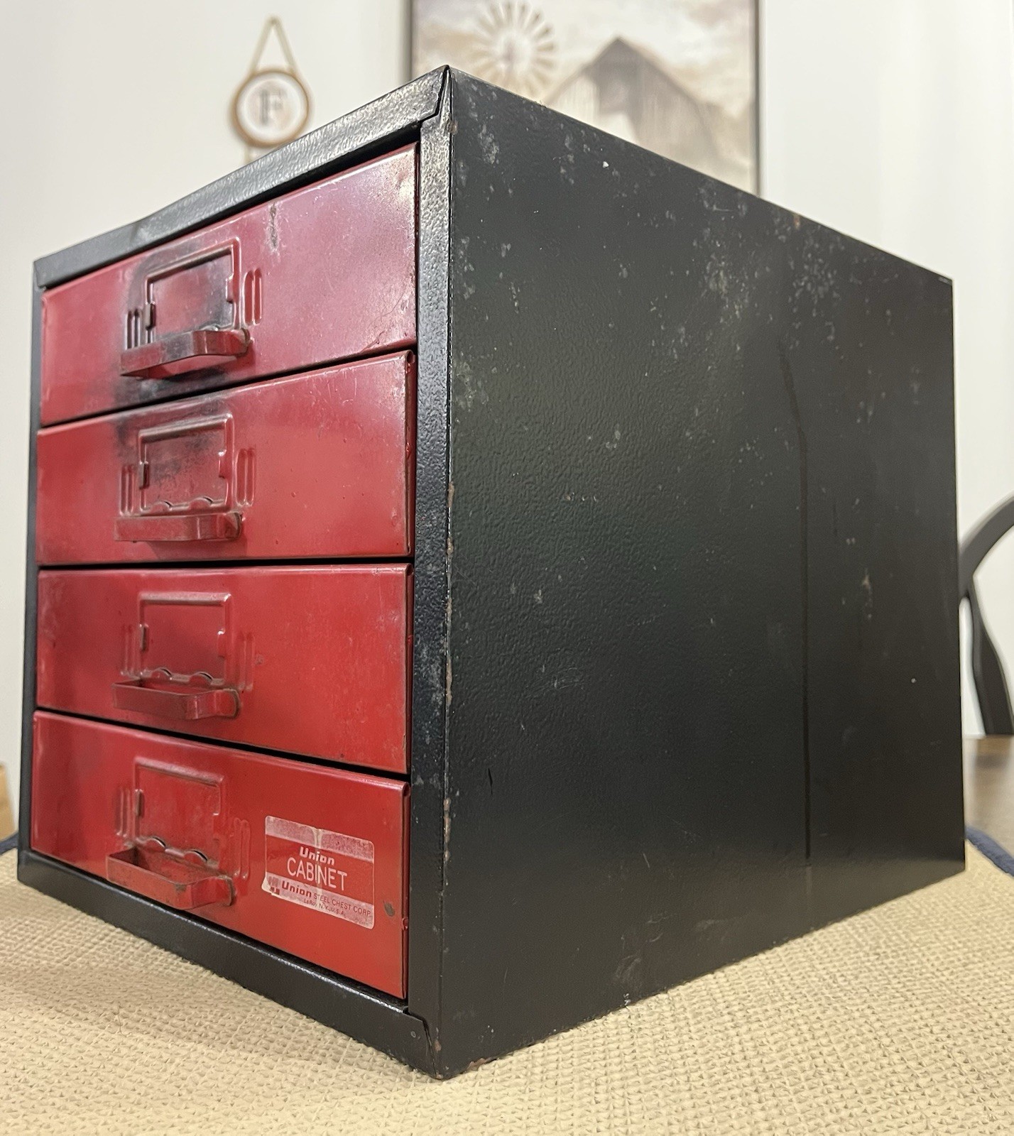 Vintage Industrial 4 Drawer Utility Cabinet By Union Chests Model No. 410