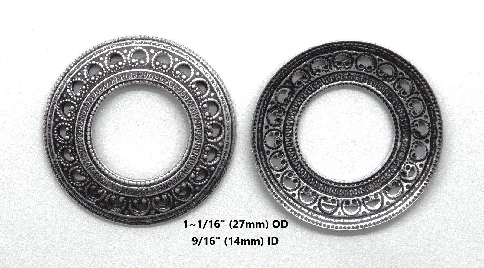 #5052 ANTIQUED .925 STERLING SILVER PLATED ROUND OPEN CENTERED STAMPING - 2 Pcs