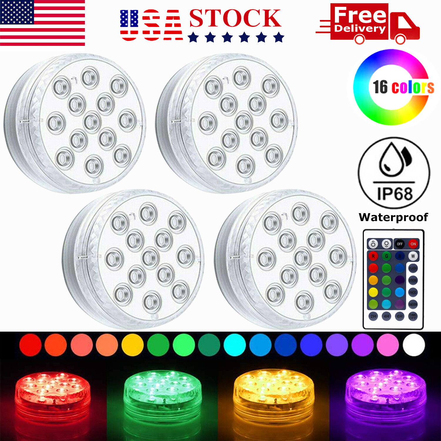 Waterproof Underwater Led Lights w/Remote for Swimming Pool Fountain Hot tube