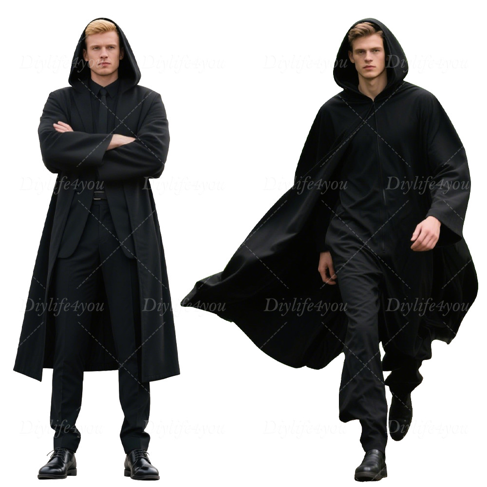 Adults Mens Hooded Robe Cloak Cape Party Halloween Vampire Robe Cosplay Costume