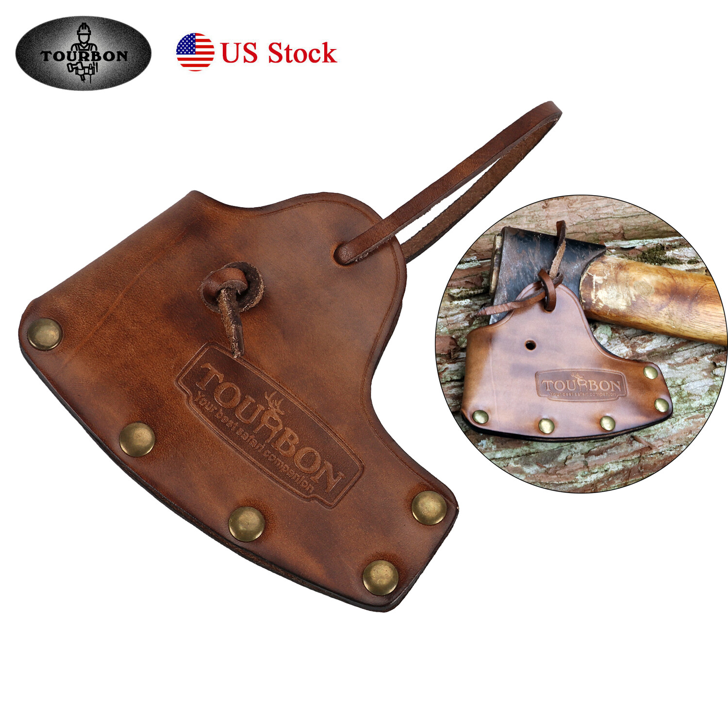 Tourbon Genuine Leather Axe Holder Hatchet Lanyard Blade Mask Sheath Head Cover