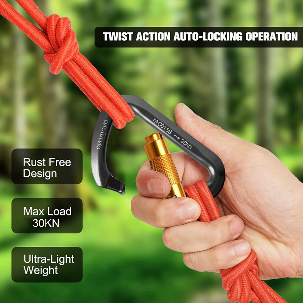 30KN Auto Locking Carabiner Climbing Aluminum Twist Lock Heavy Duty Clip Tree