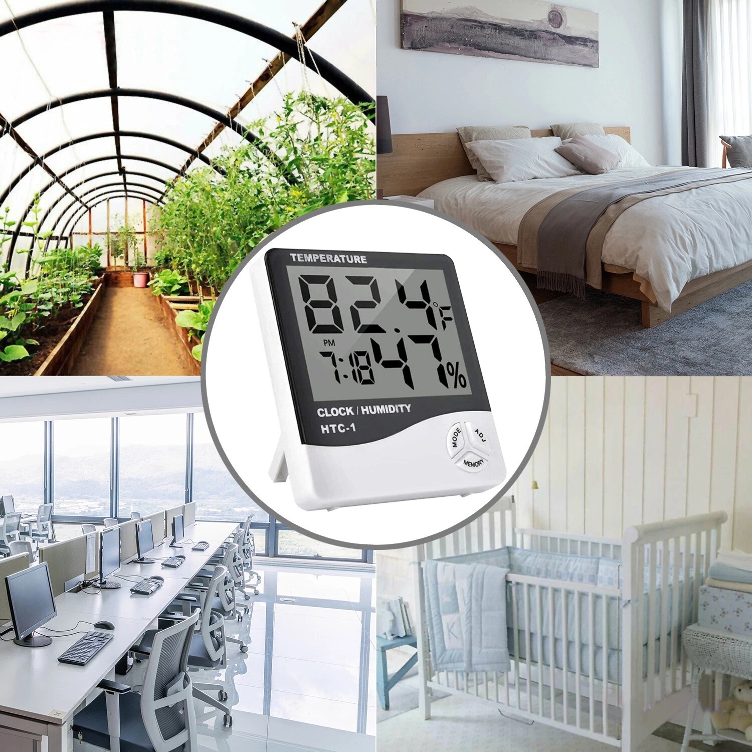 2 Packs Digital LCD Hygrometer Thermometer Humidity Temperature Alarm Clock