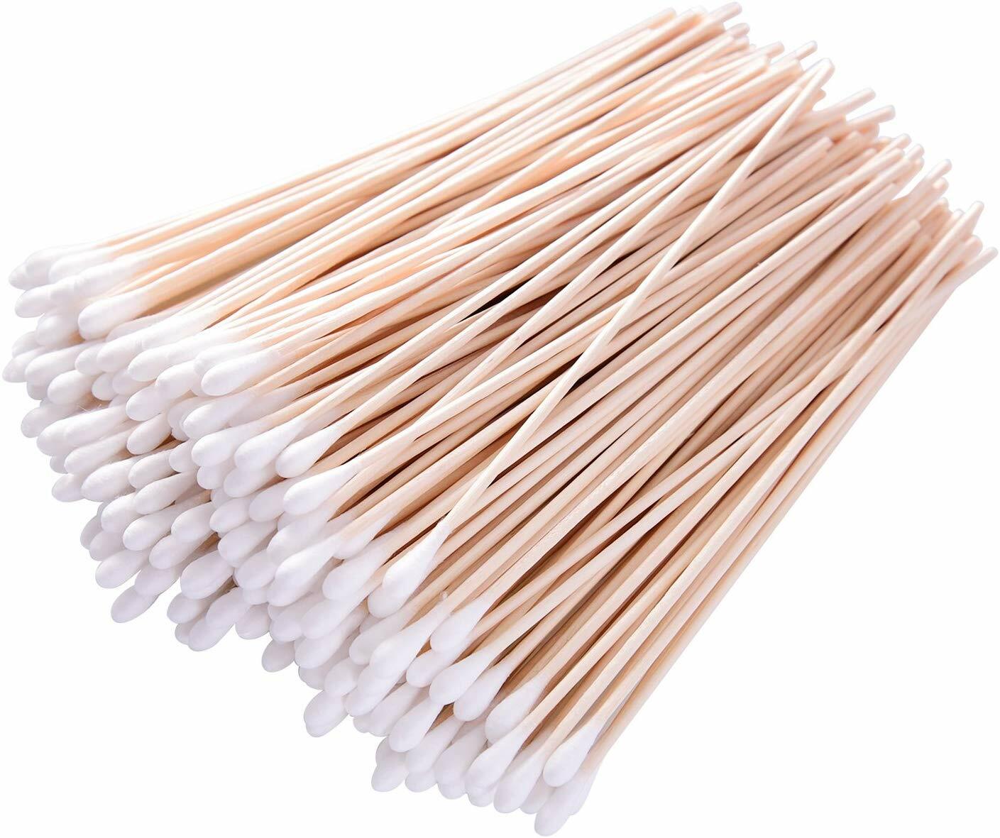 Pack of 100 (6") Swabs Cotton Tipped Stick Applicator Single Tip (Wooden Handle)