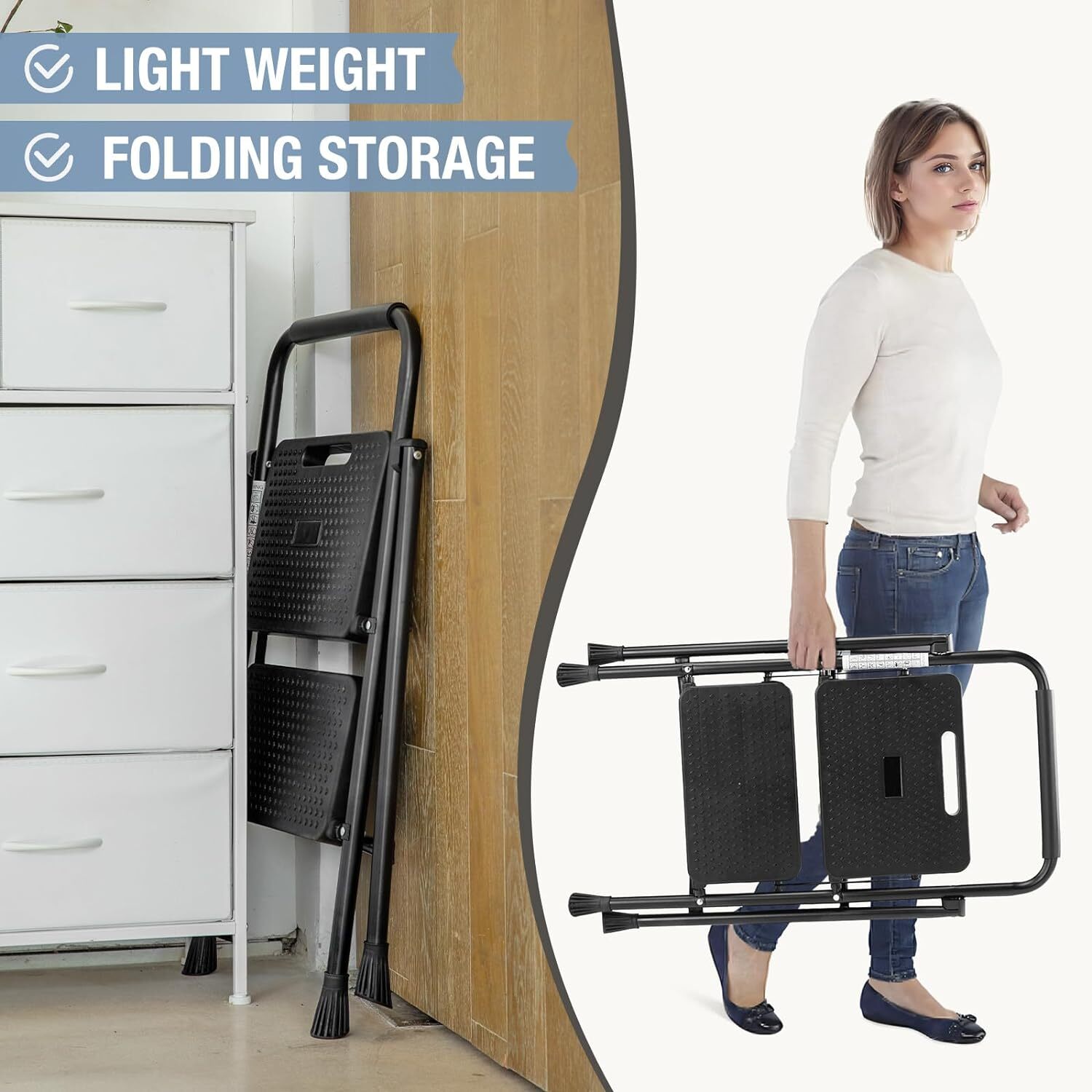 Portable 2 Step Folding Ladder Step Stool - Anti-Slip Pedal - 800 lbs Capacity