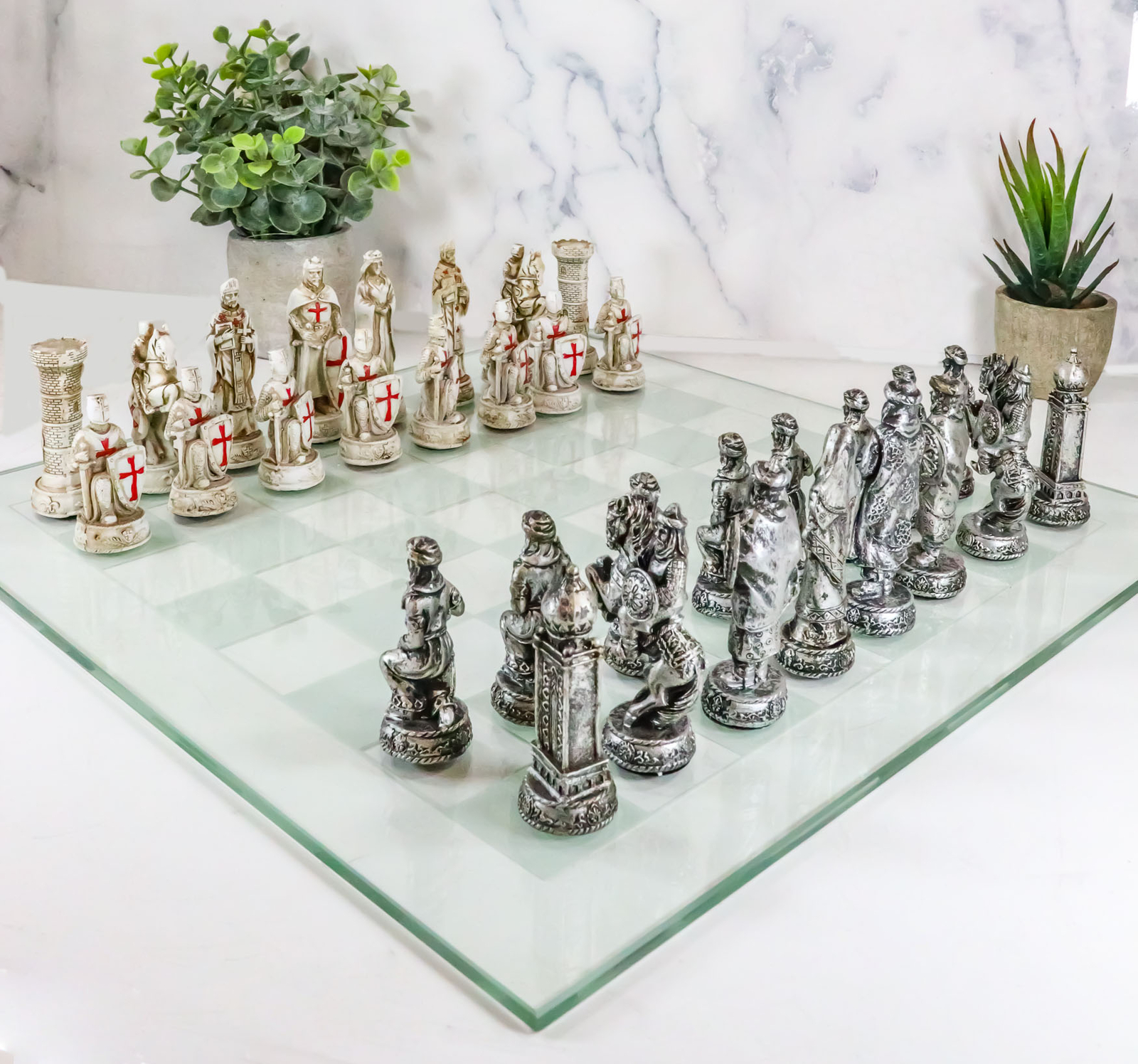 Ebros Crusader Christian Kingdom VS Ottoman Empire Chess Pieces Glass Board Set
