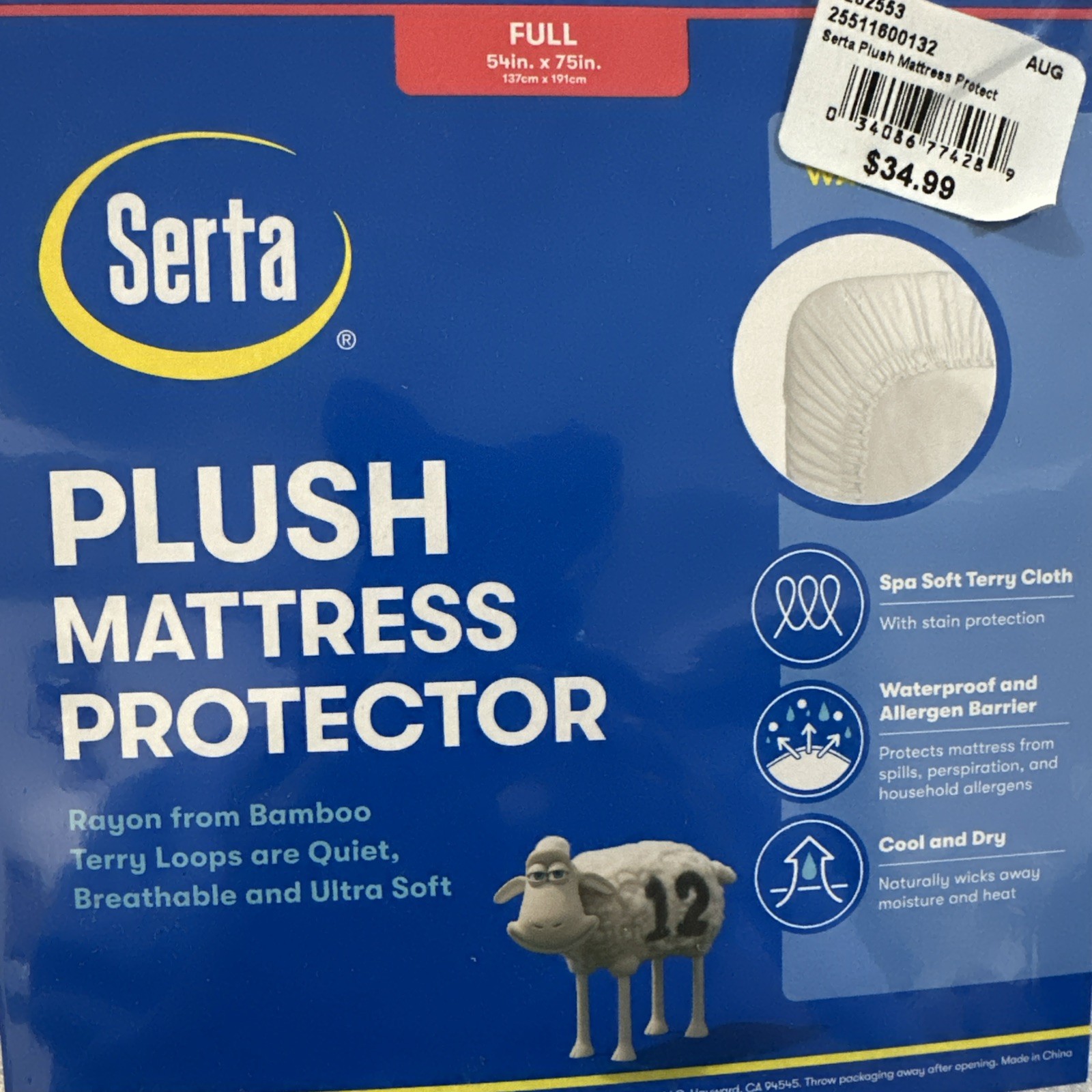 Serta Full Plush Mattress Protector Waterproof 54" X 75"