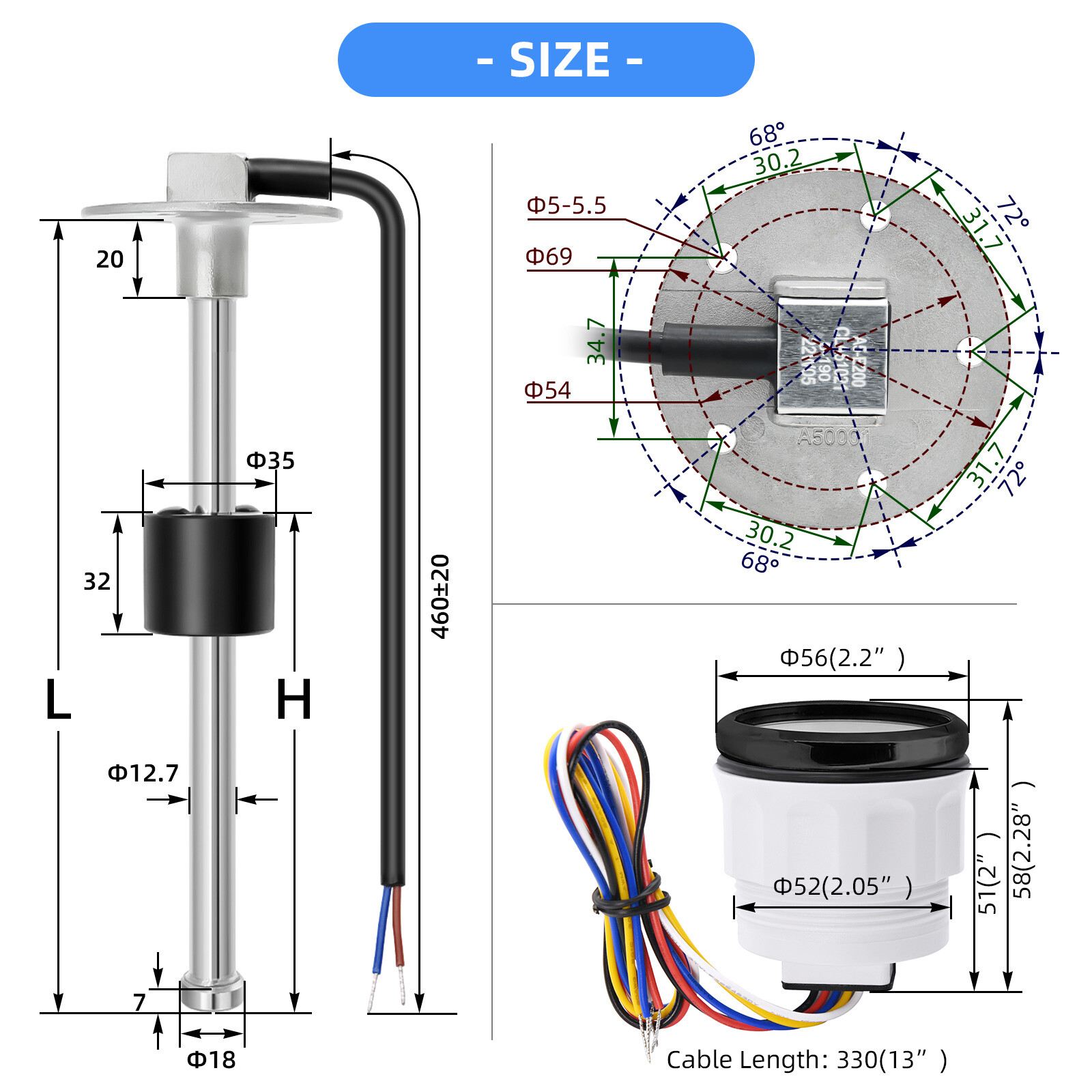 125mm-350mm Marine Boat Fuel Sending Unit Tank Level Sender Sensor 240-33ohms US