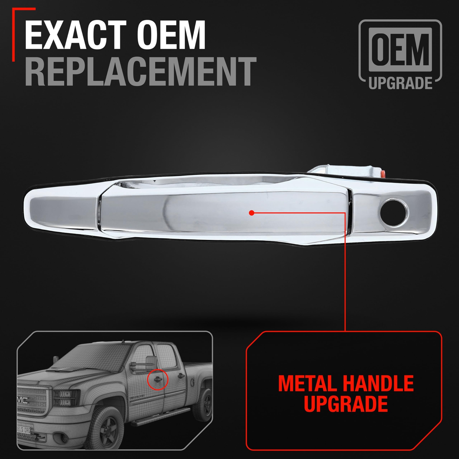 Driver Door Handle for Silverado, Sierra, Escalade - Chrome, Keyhole - Front ...