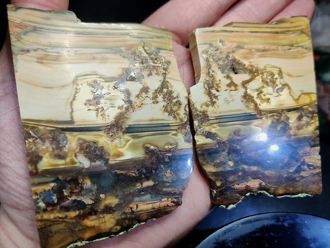 2 Matching, Polished Picture Jasper Slabs - Artistic Nature Scenes on Both Sides