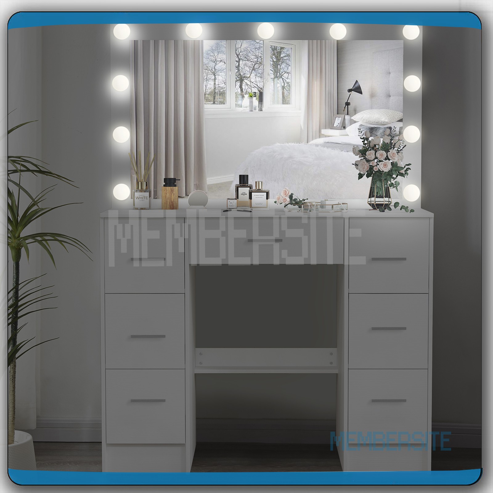 NEW Vanity Desk Makeup Table With Large LED Mirror And 7 Drawers Dressing Desk