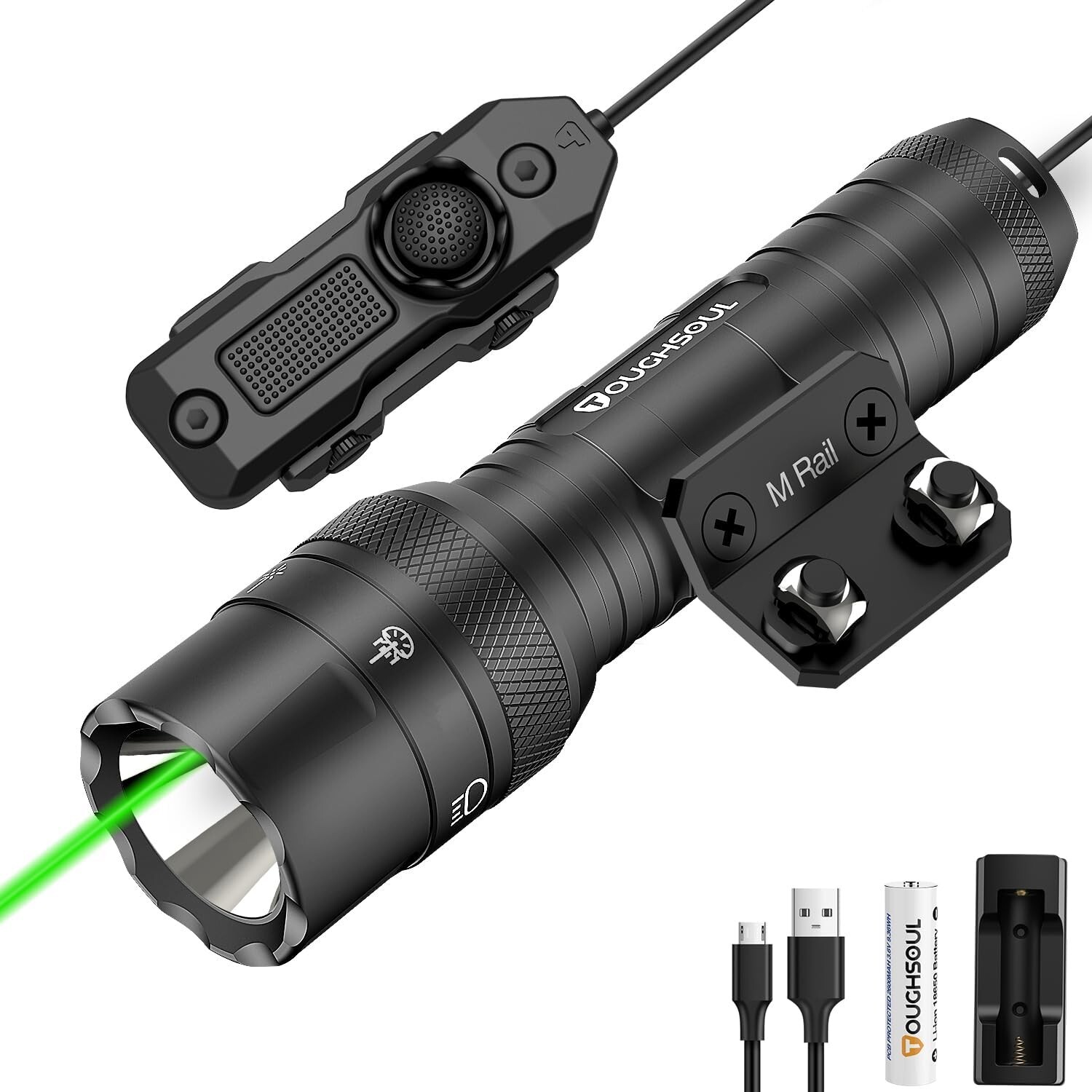 TOUGHSOUL Mlok Green Laser Tactical Flashlight 1250 Lumens with Remote Switch