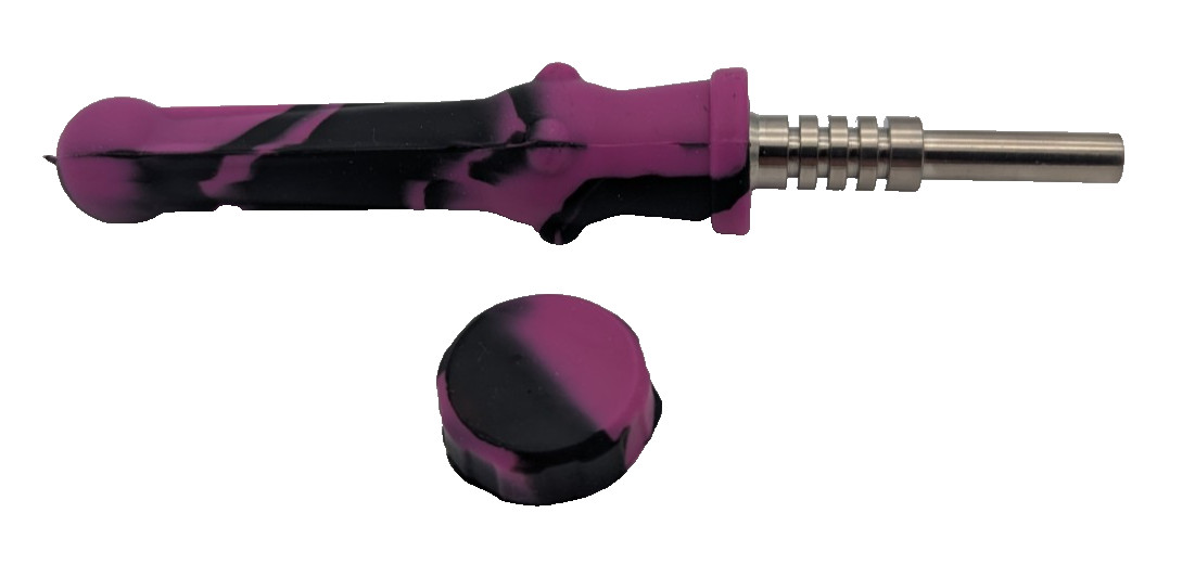 Silicone Honey Straw Nector Collector 14mm Titanium Tip w/Dish Cap BK/PP