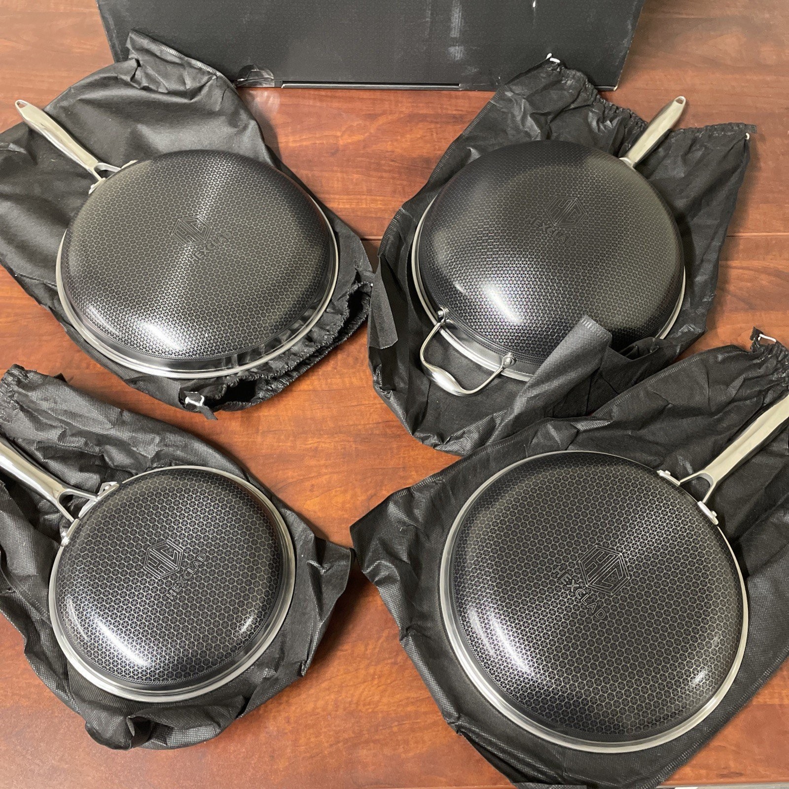 HexClad Hybrid 7-Piece Cookware Fry Pan Set 8” 10” 12” Inch W/ Lids & 12” Wok