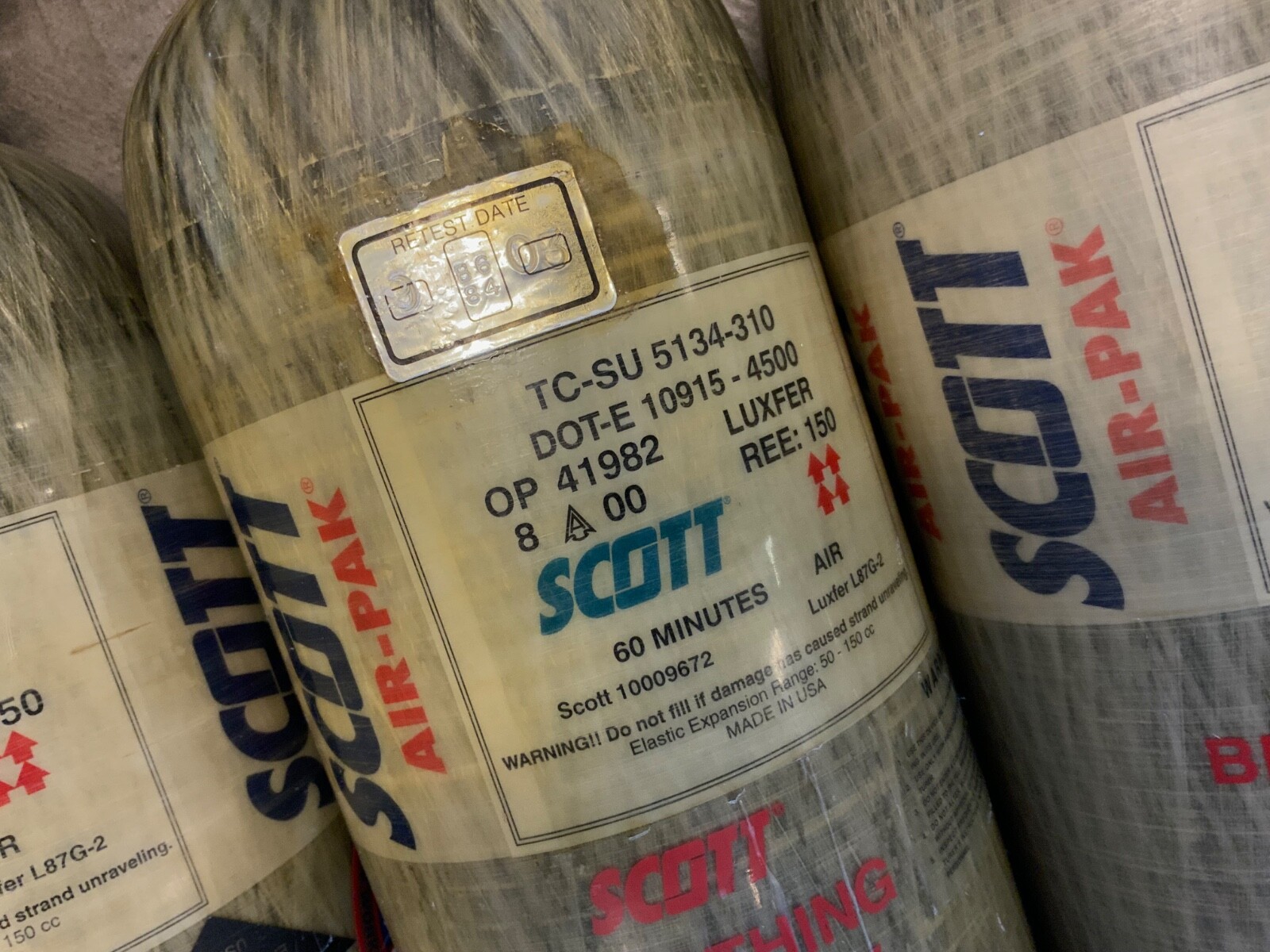 Scott 4500PSI 60MIN Firefighter SCBA Bottle Tank Cylinder Mfr 2000 CGA347 Valve