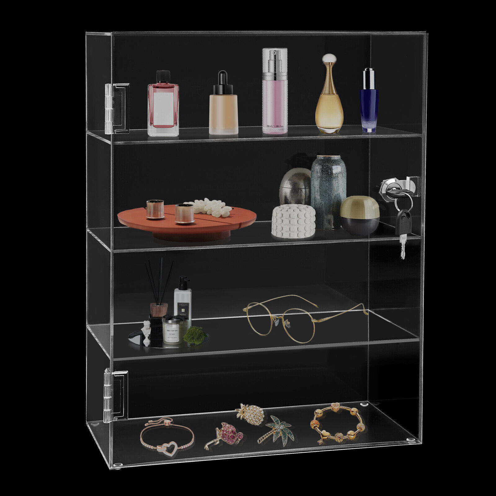 Acrylic Display Case Countertop Clear Box Dustproof Shelves Showcase with Lock
