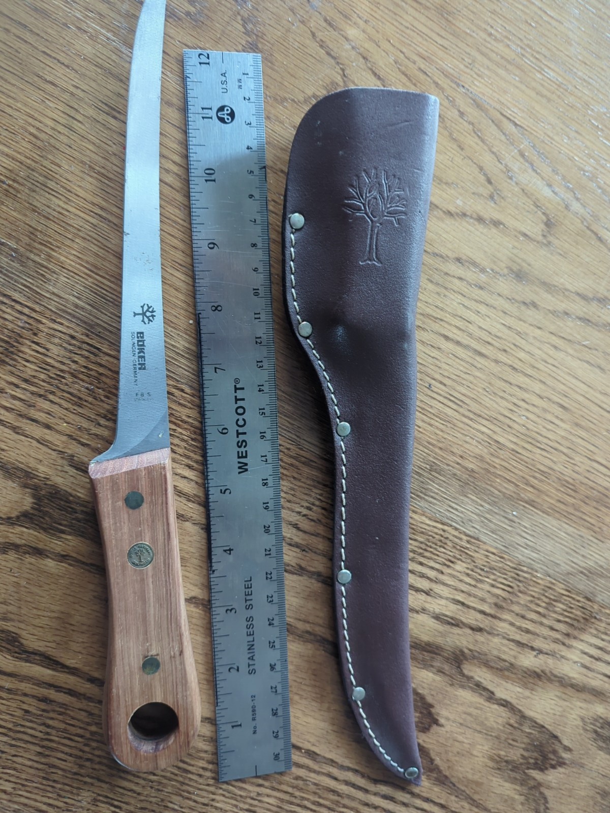 Vintage Boker F8S Stainless Solingen Germany Filet Knife 7.5 Inch W/ Sheath