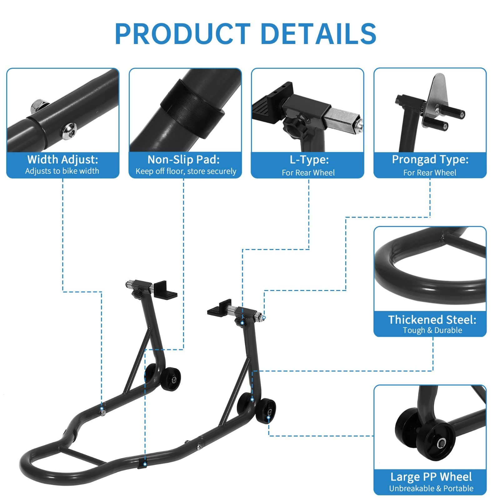 2-Pcs 900LBS Motorcycle Front & Rear Stand Lift Spoolift Paddock Swingarm Arm