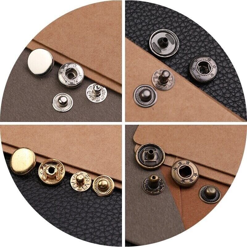 Leather Snap Fasteners Kit 10/12/15mm Metal Button Snaps Press Studs With 4 Tool