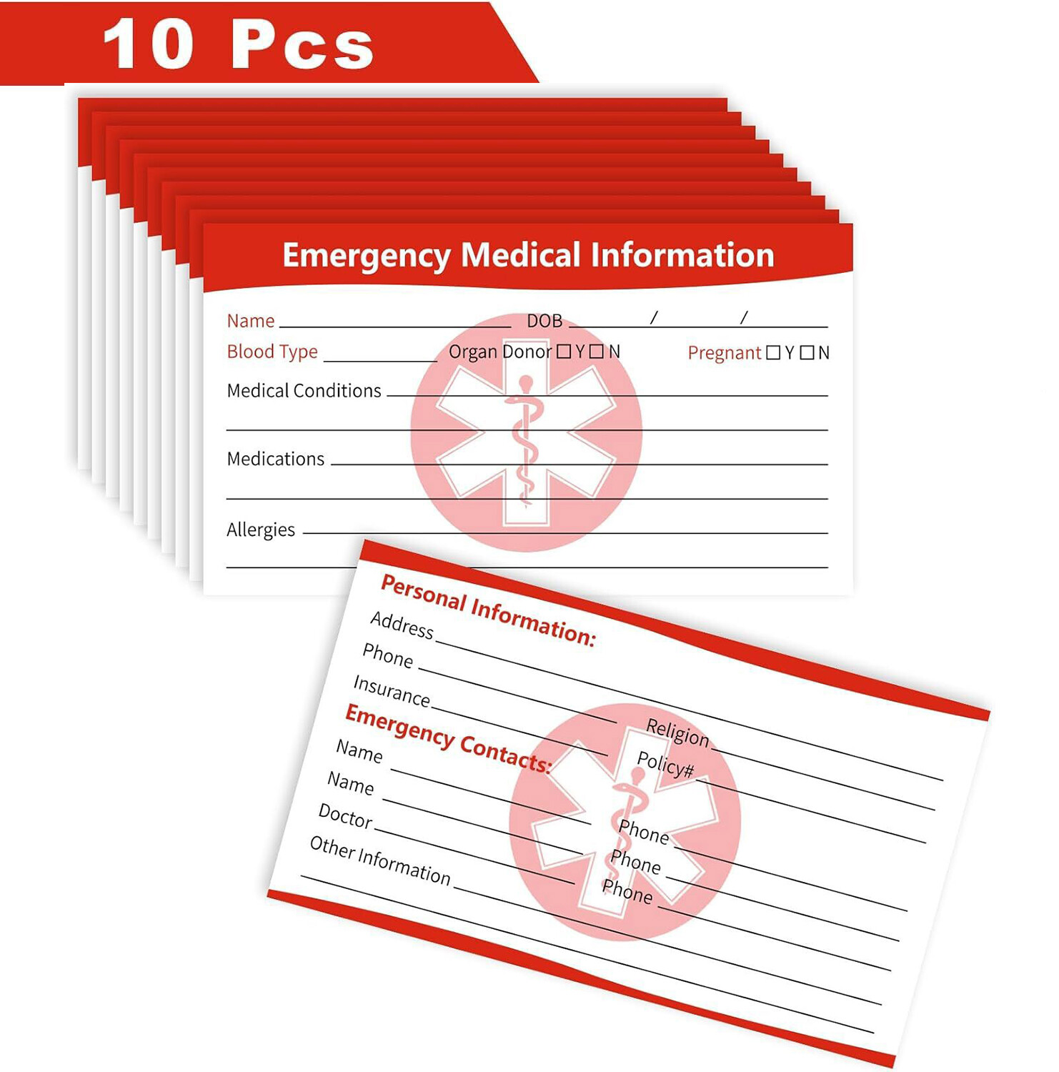 10 Pcs Emergency Medical Information ID Card Medical Alert Card for Wallet Phone