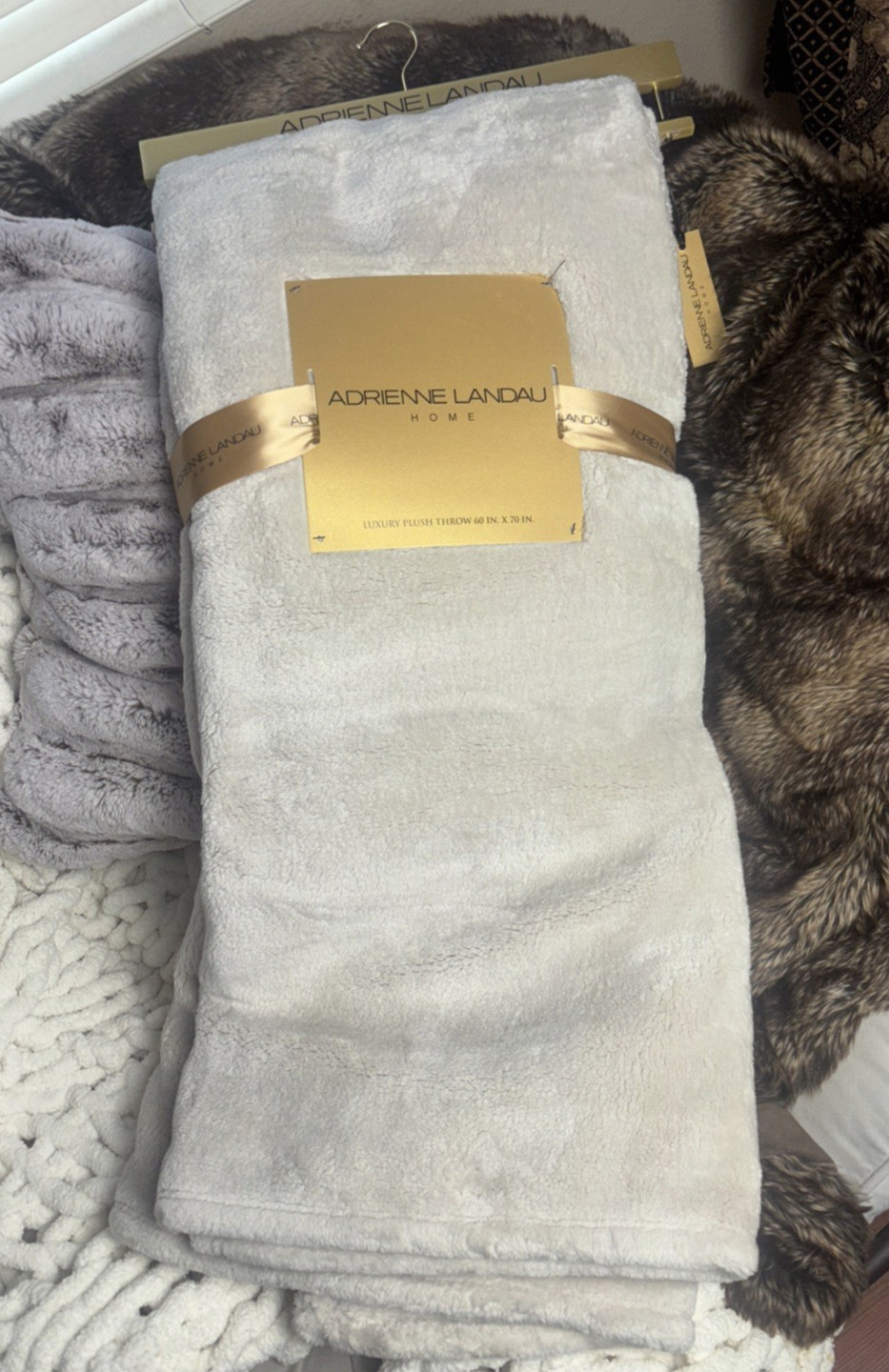 Adrienne Landau Ultra Thick & Plush Luxury Throw Blanket Taupe/Sand XL 60" x 70"