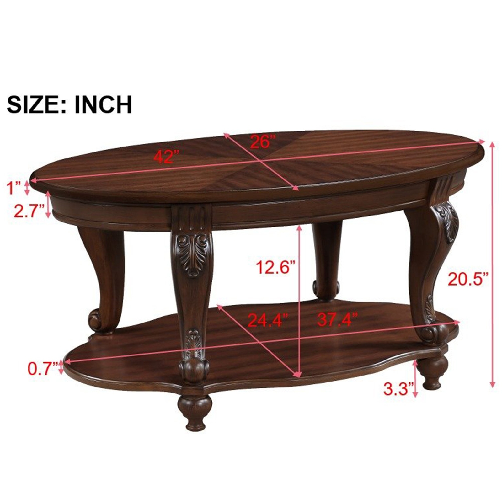 3 Pieces Table Set, Oval Coffee Table and 2 Round End Tables w/2 Tiers Storage