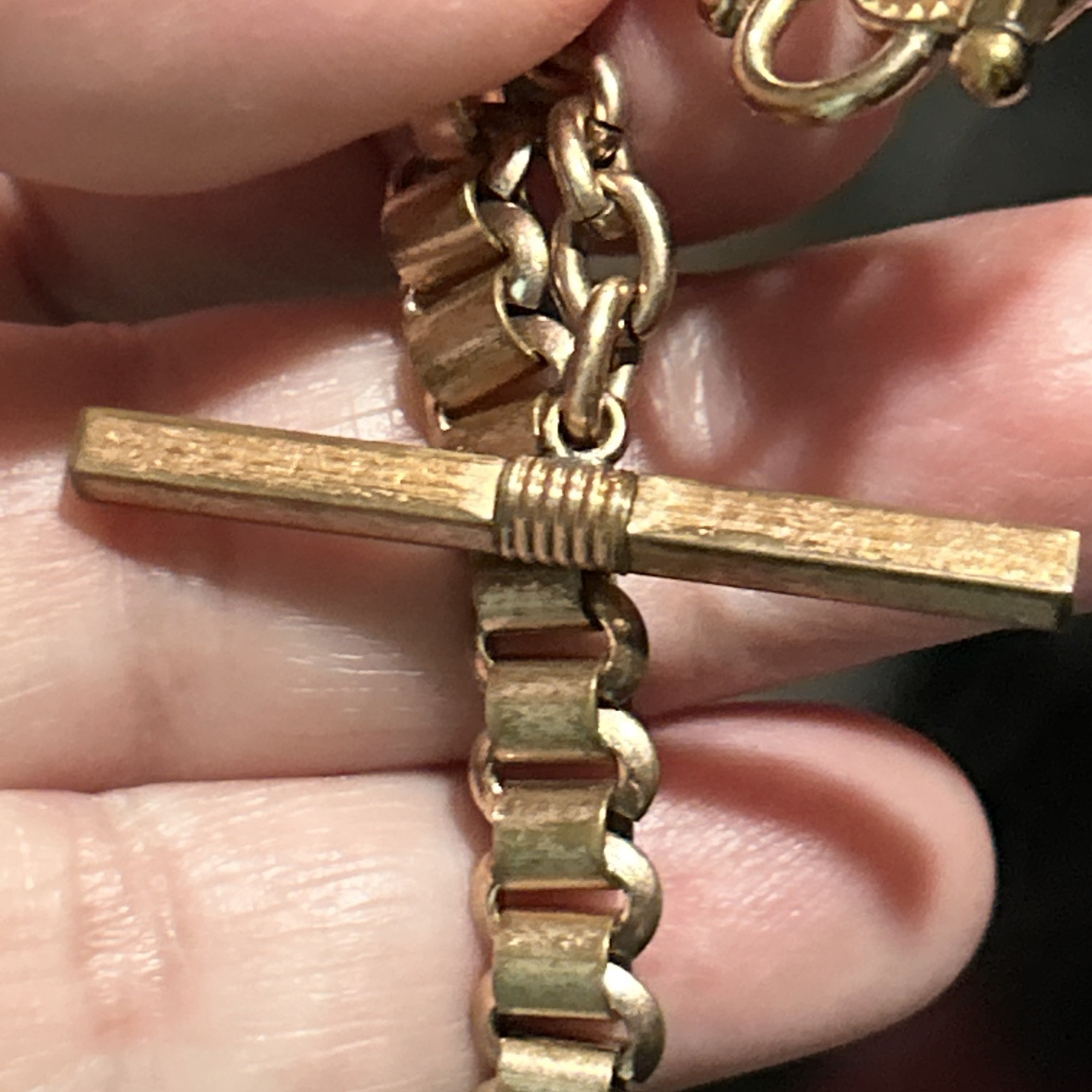 Victorian Rose Gold Fill Purple Watch Fob Spinner Book Link Chain Large Ring