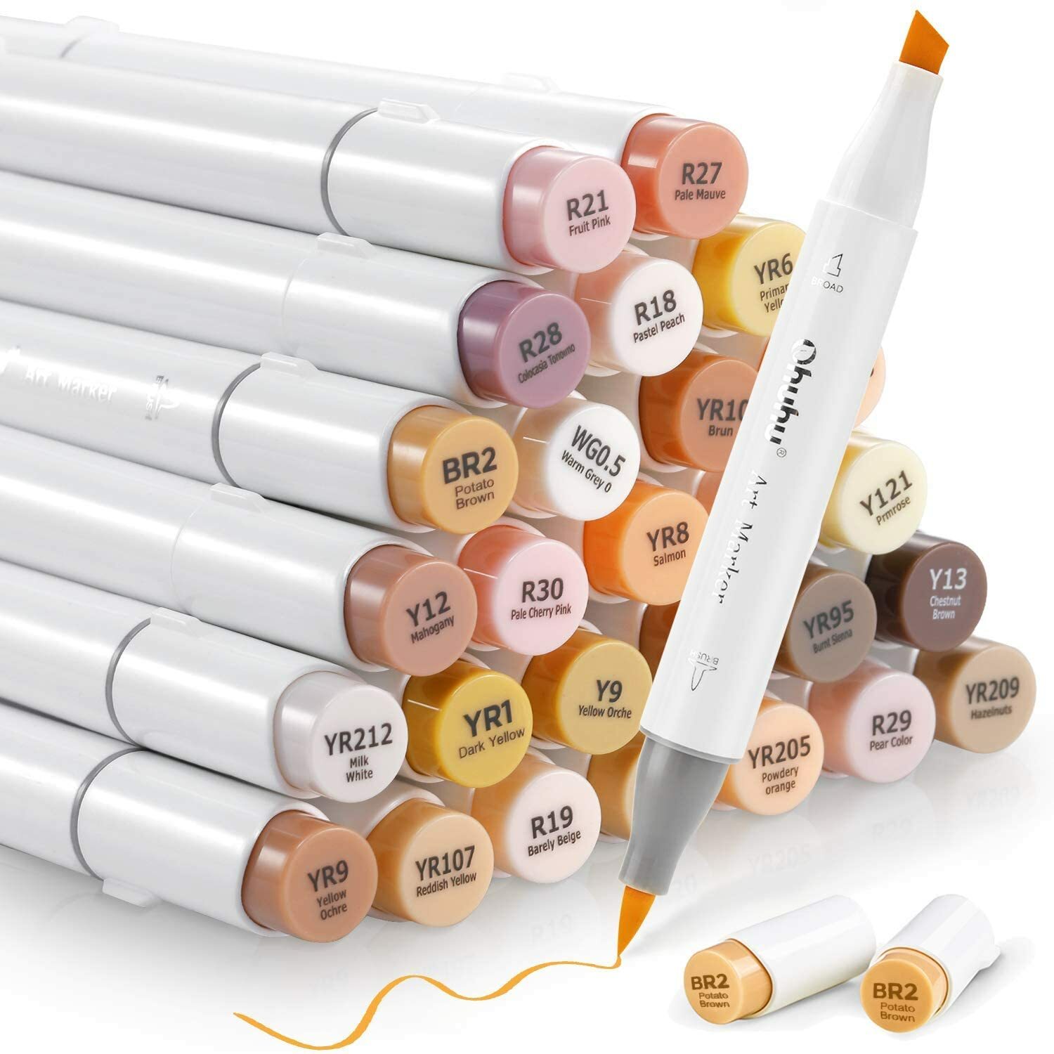 Ohuhu Double Tipped Sketch Art Marker 36 Skin-Tone Colors with 1 Marker Blender
