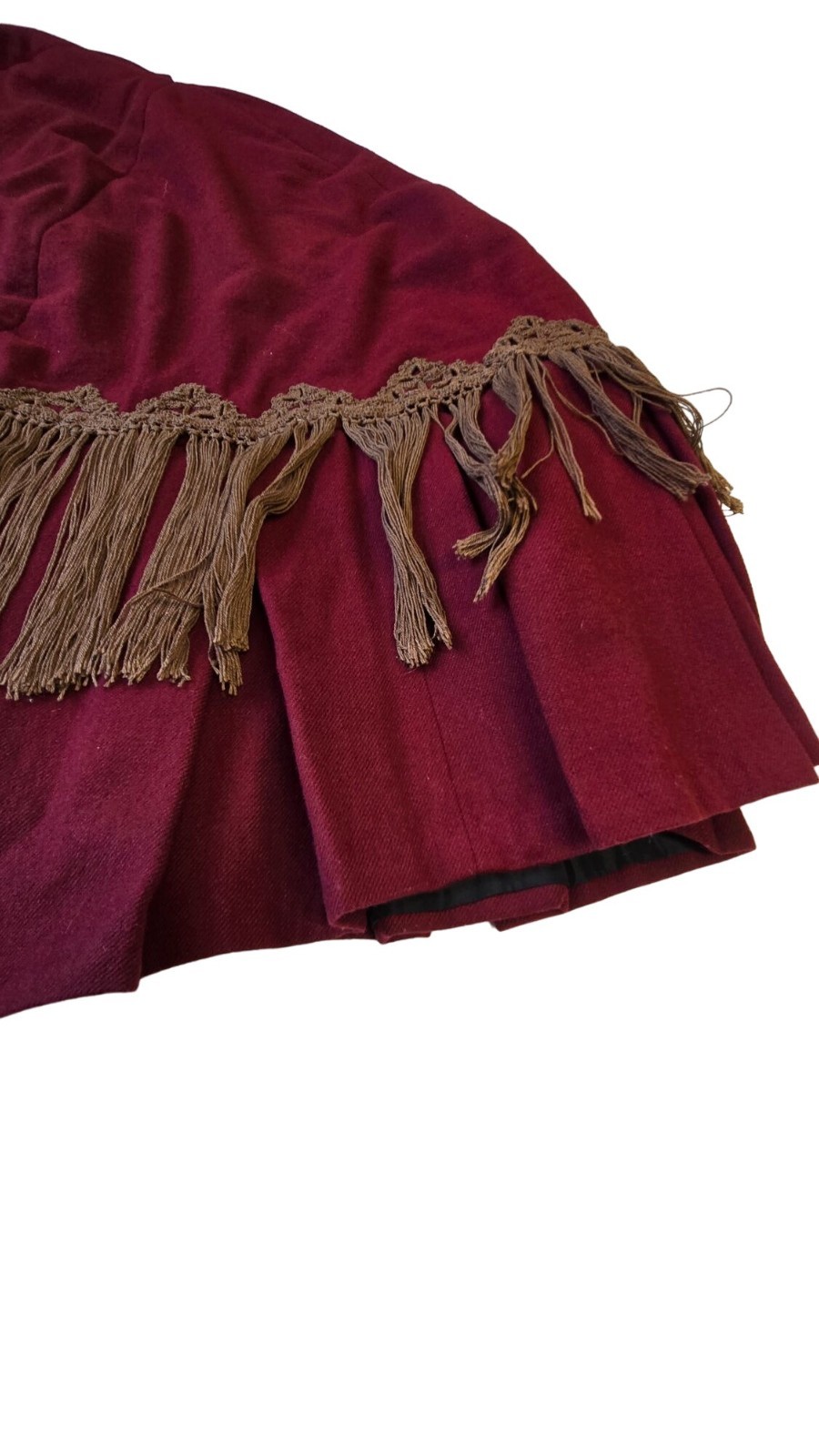 Victorian Burgundy Wool Capelet Fringe Cloak Steampunk Civil War Reenactment