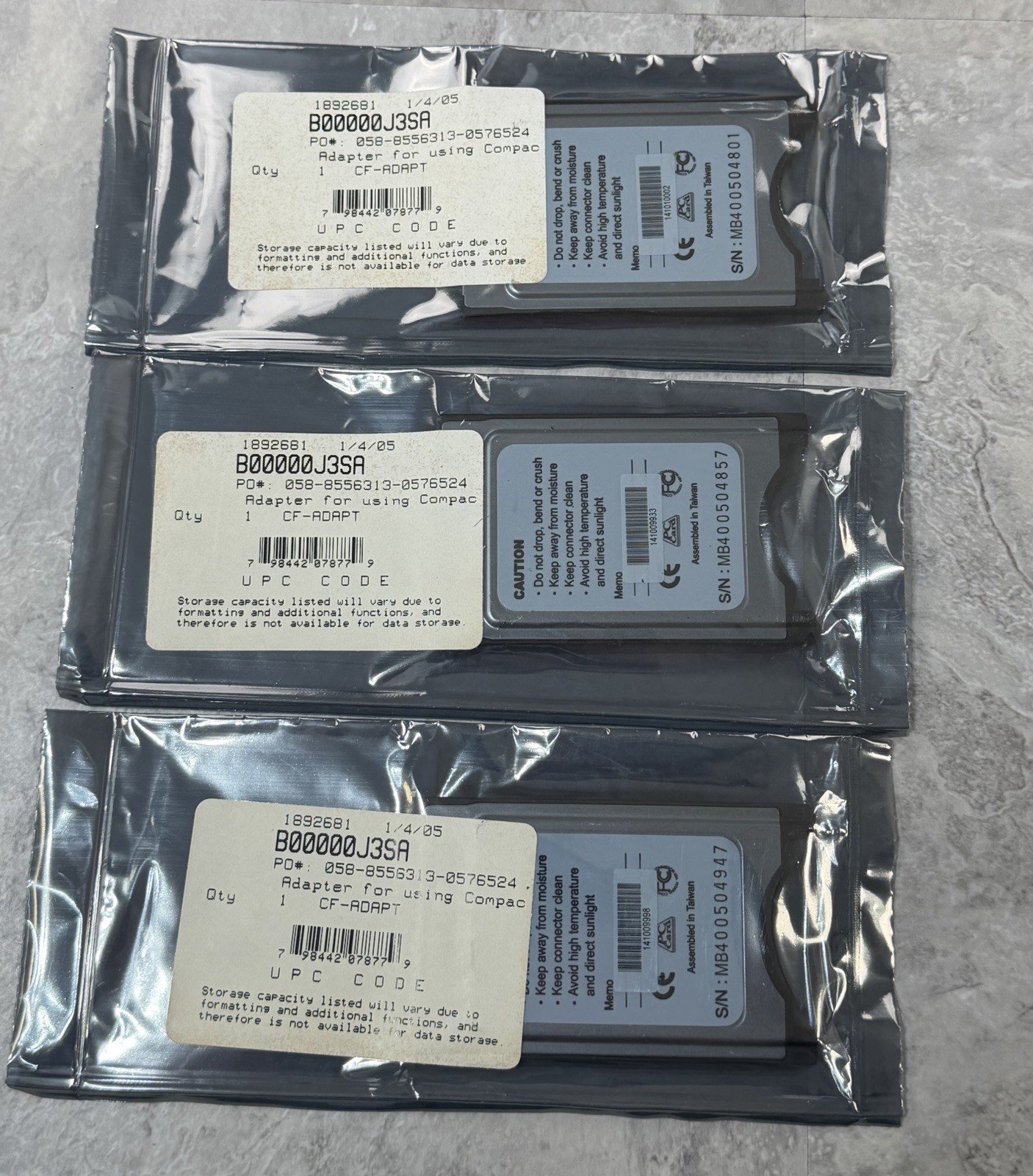 Lot Of 3 Viking PC Card CompactFlash Adapter - PCMCIA Type I (CF-ADAPT) NEW