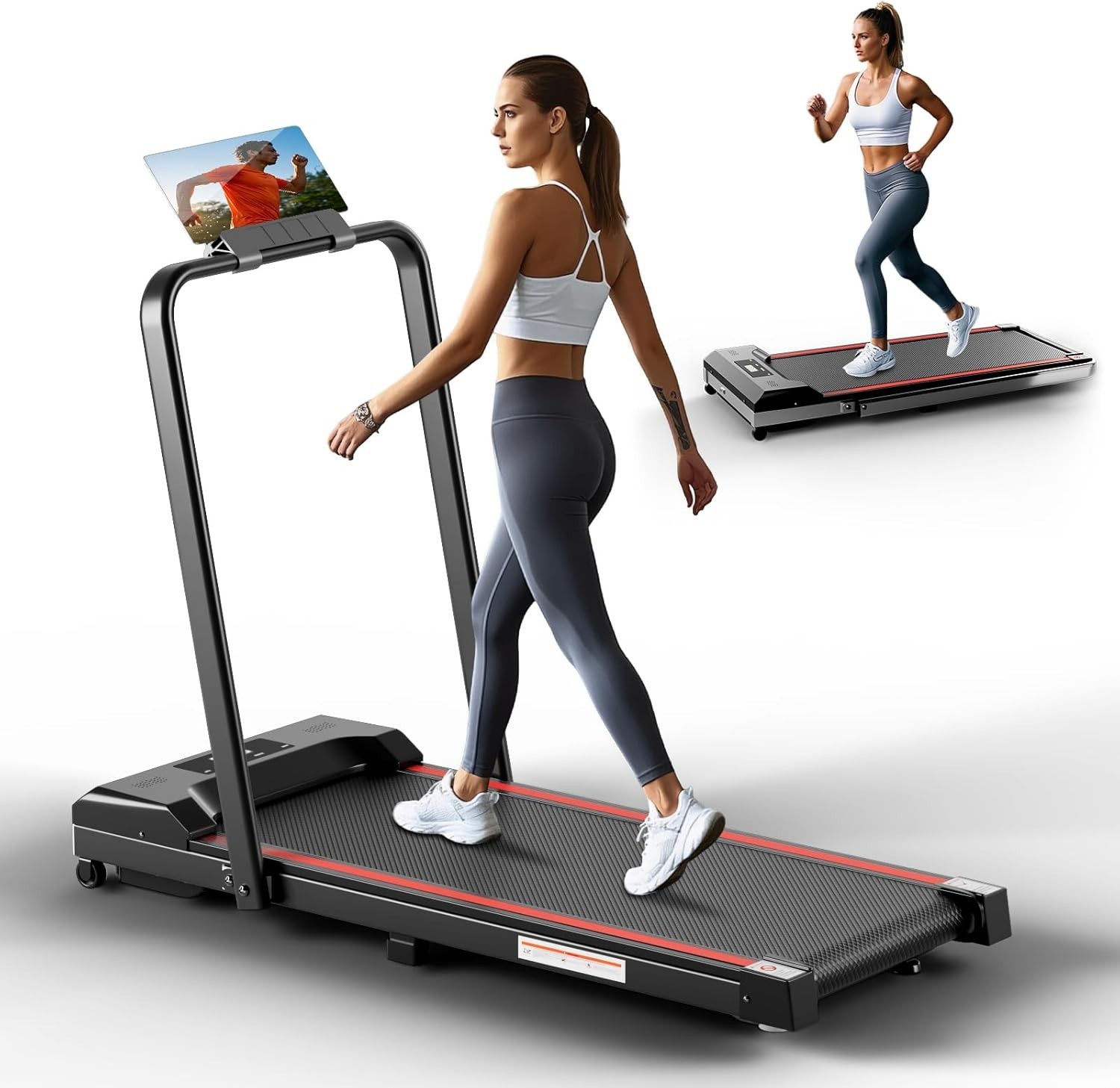 Walking Pad with Handle Bar and Incline 3.0HP Electric Portable Small Treadmills