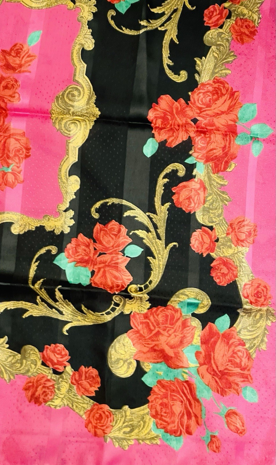 LIZ SINCLAIR Vintage Scarf 30" Red Pink Roses Polyester Italy
