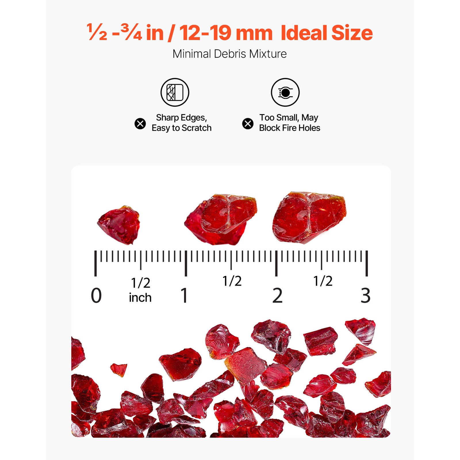 Uimoso 10 lbs Red Fire Glass 3/4-Inch for Fire Pits and Fireplace Tables