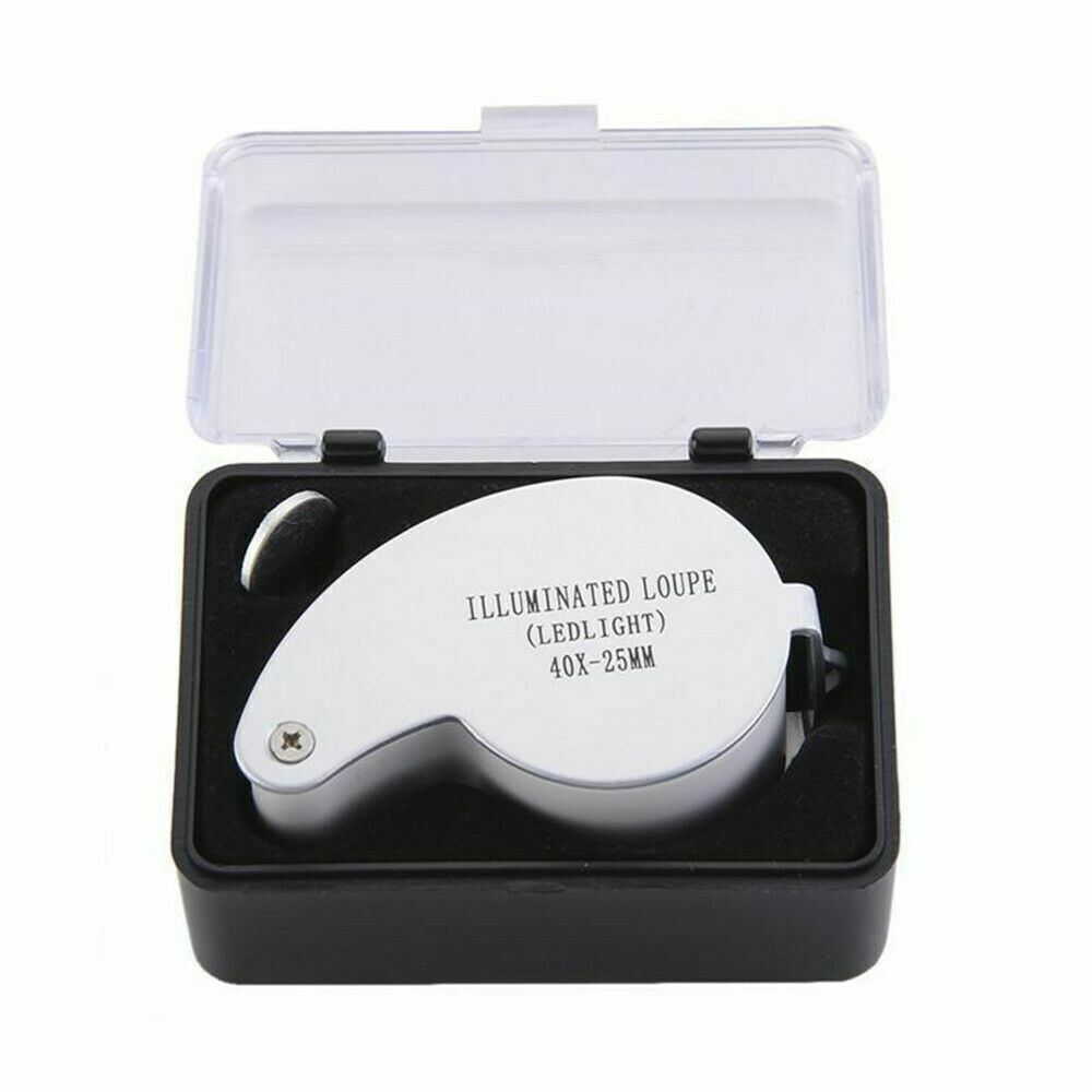 40X Magnifying Loupe Jewelry Eye Glass Magnifier LED Light Jewelers Loop Pocket