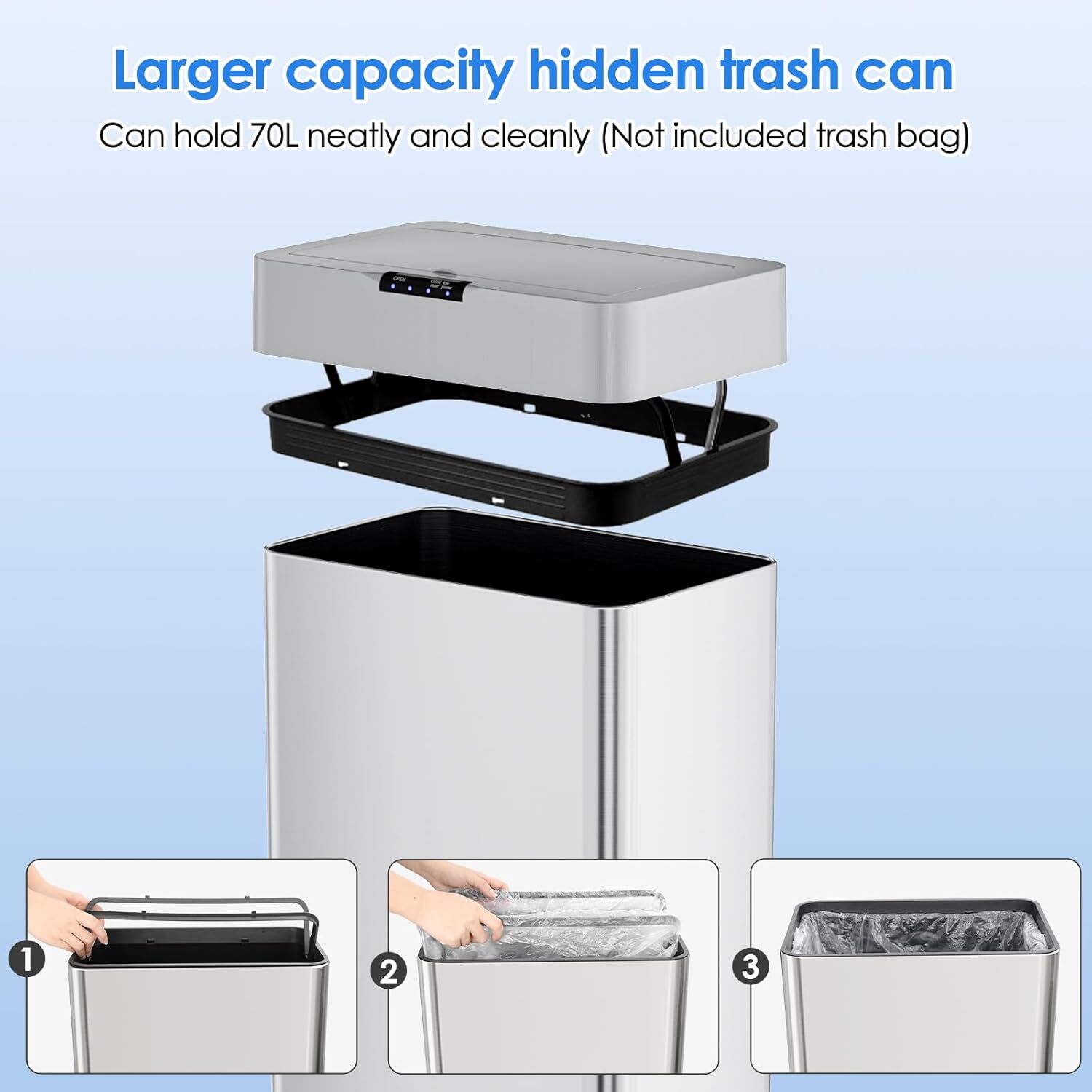 Motion Sensor Kitchen Trash Can Stainless Steel Garbage Can Touchless 21.1 Gal