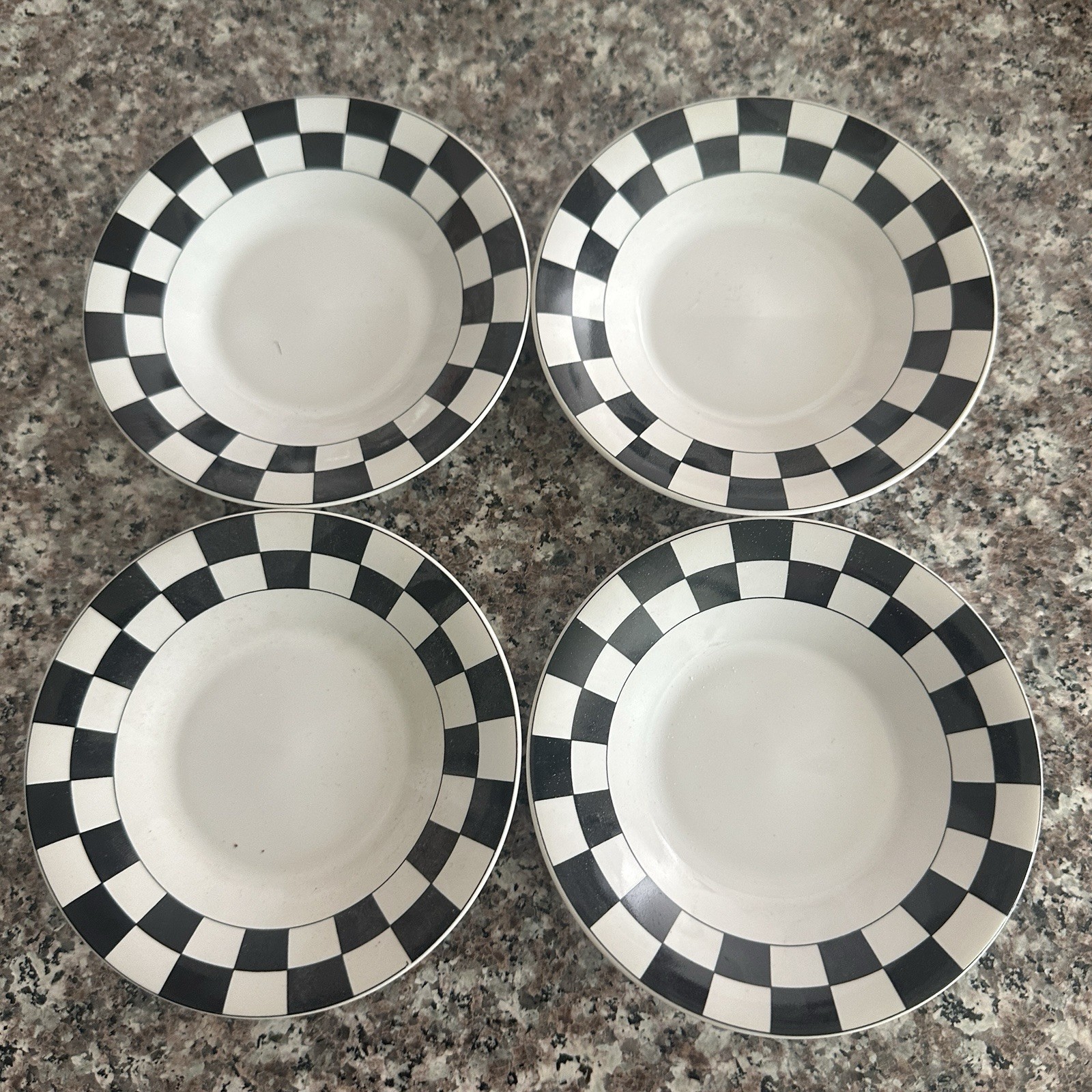 Vintage Retro Cappuccino Cup Saucer 4 Sets Black White Checkered Coffee