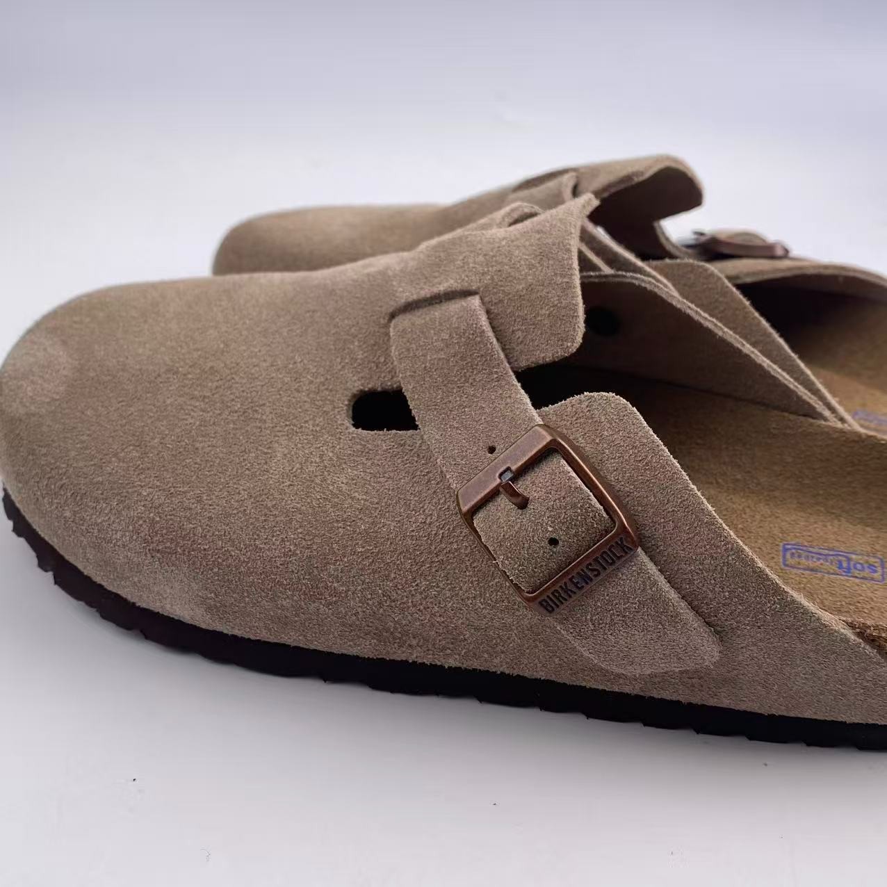 Birkenstock Boston Soft Footbed Taupe Suede Leather Unisex Shoes Size EU 37-45