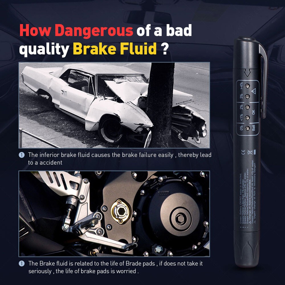 Brake Fluid Tester Pen 5 LED Auto Oil Moisture Diagnostic Tool For DOT3 DOT4DOT5