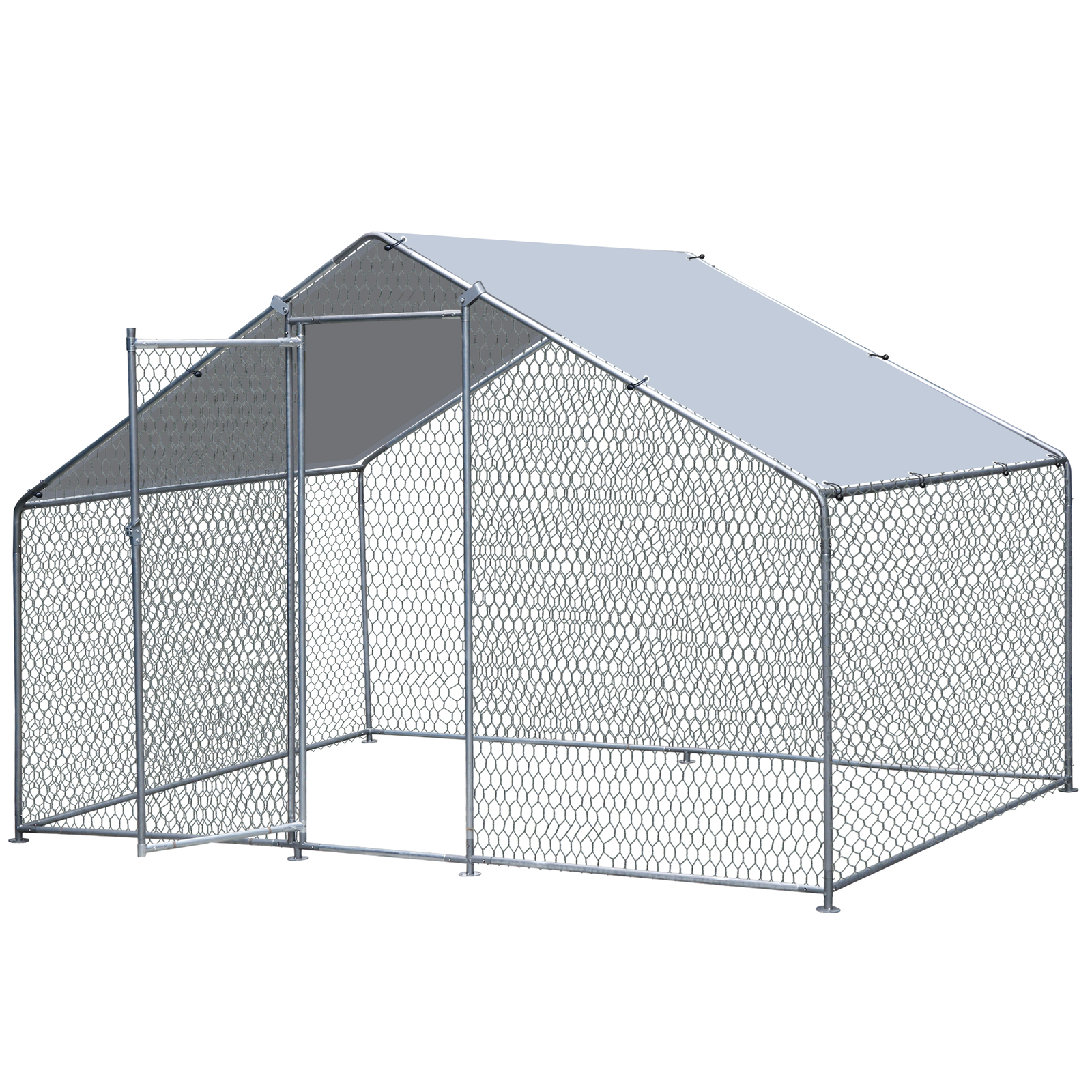 10X 6.5ft Walk-in Metal Chicken Coop Poultry Cage Pet House w/ Chicken Run Cover