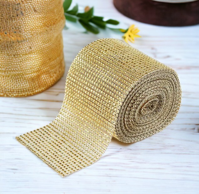 4.75" x 10 yards DIAMOND MESH WRAP ROLL RHINESTONE BLING RIBBON, 24 rows!