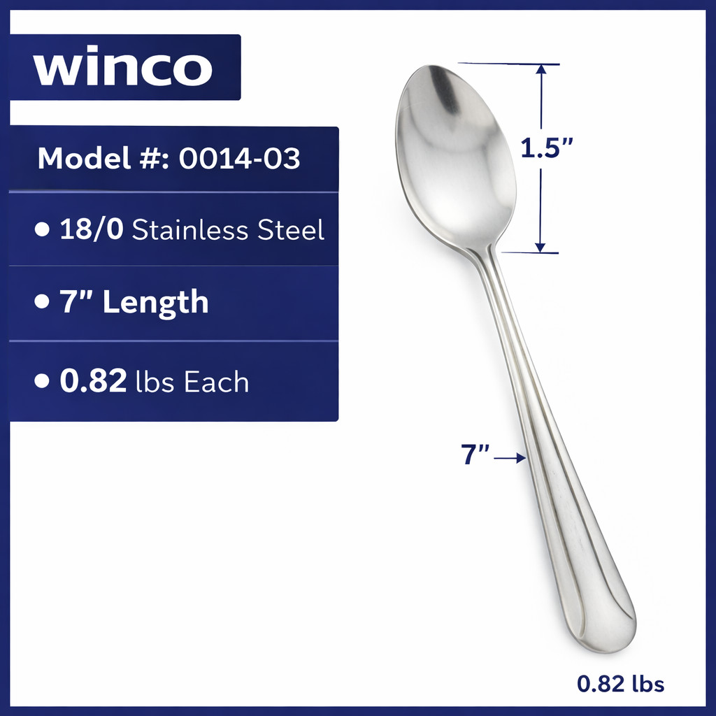 Winco 0014-03 Heavy Weight Stainless Steel Dominion Dinner Spoon - 1 Doz