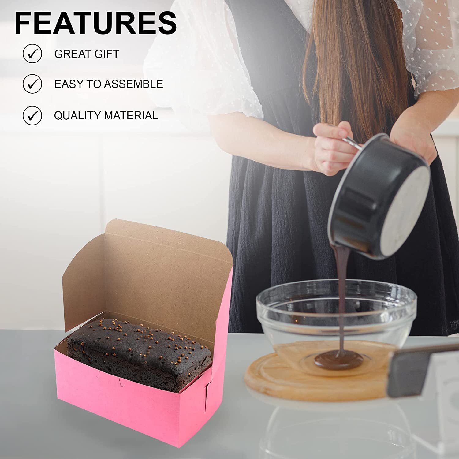 MT Products 8" x 5" x 3.50" Clay Coated Pink Bakery Boxes Non-Window - 25 Pieces