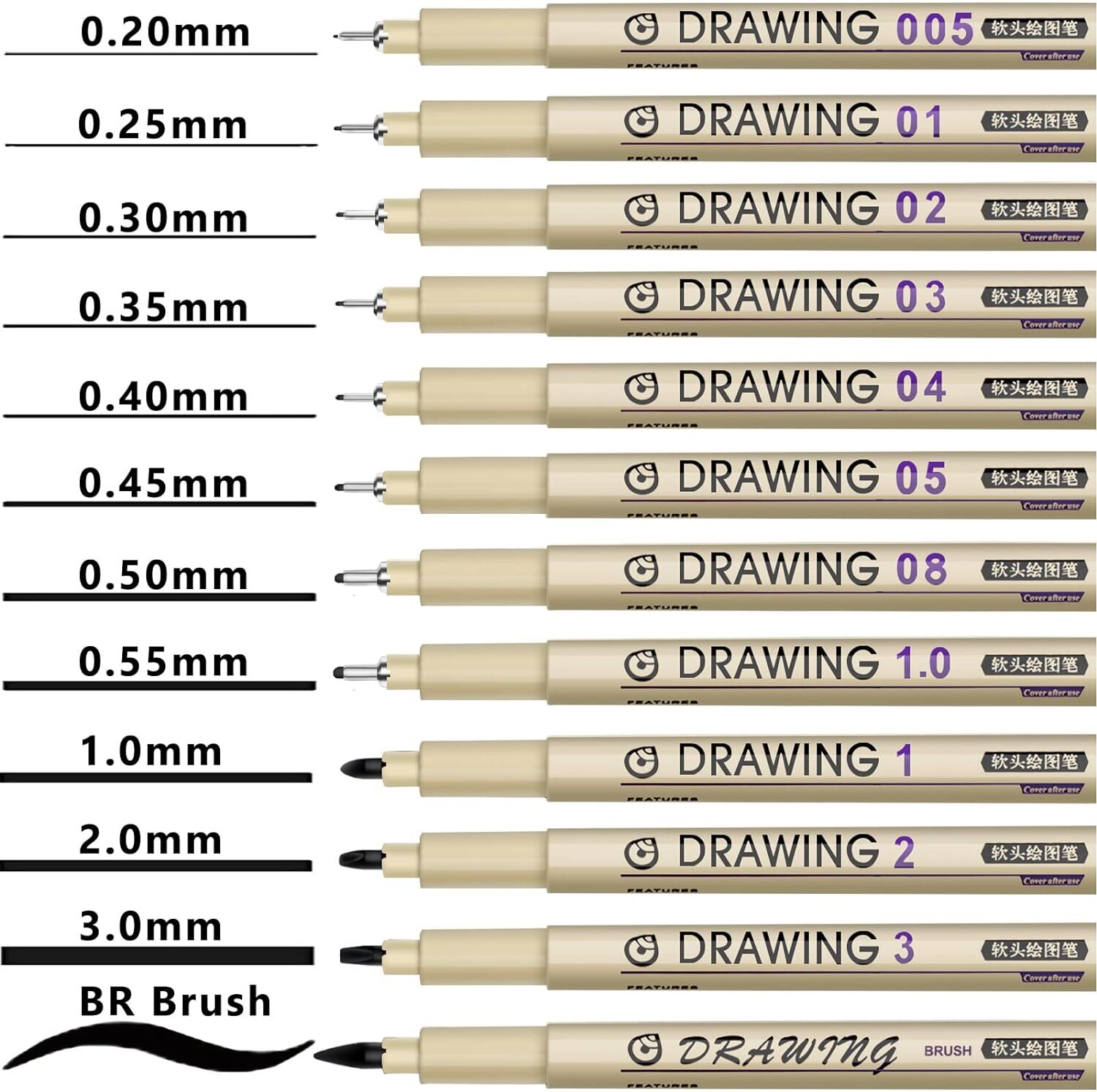 Micro Fineliner Drawing Art Pens: 12 Black Fine Line Waterproof Ink Set Artist S