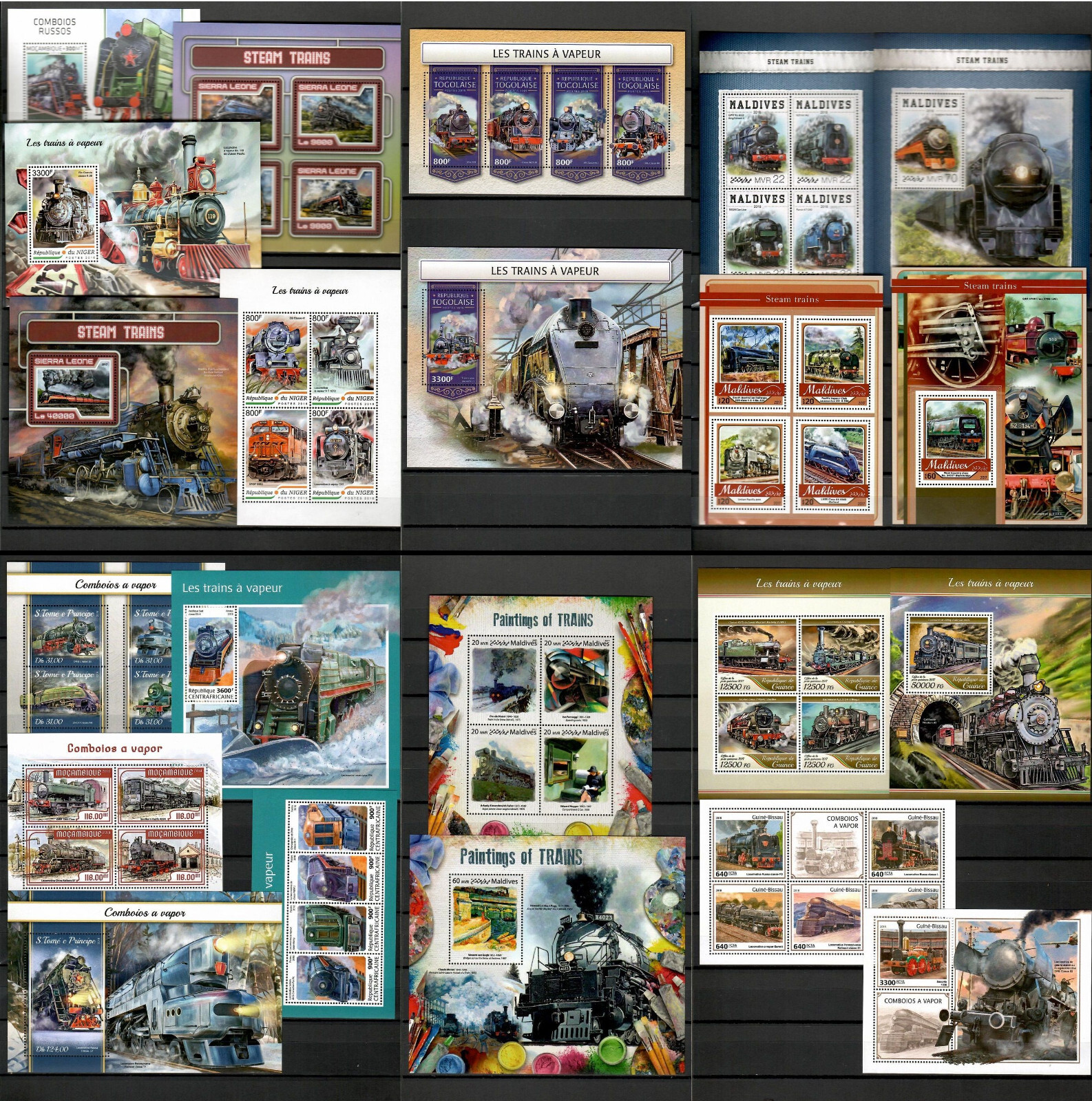 Steam locomotives trains railway 42 sheets 2017-2018 Collection [3] MNH #CNA164