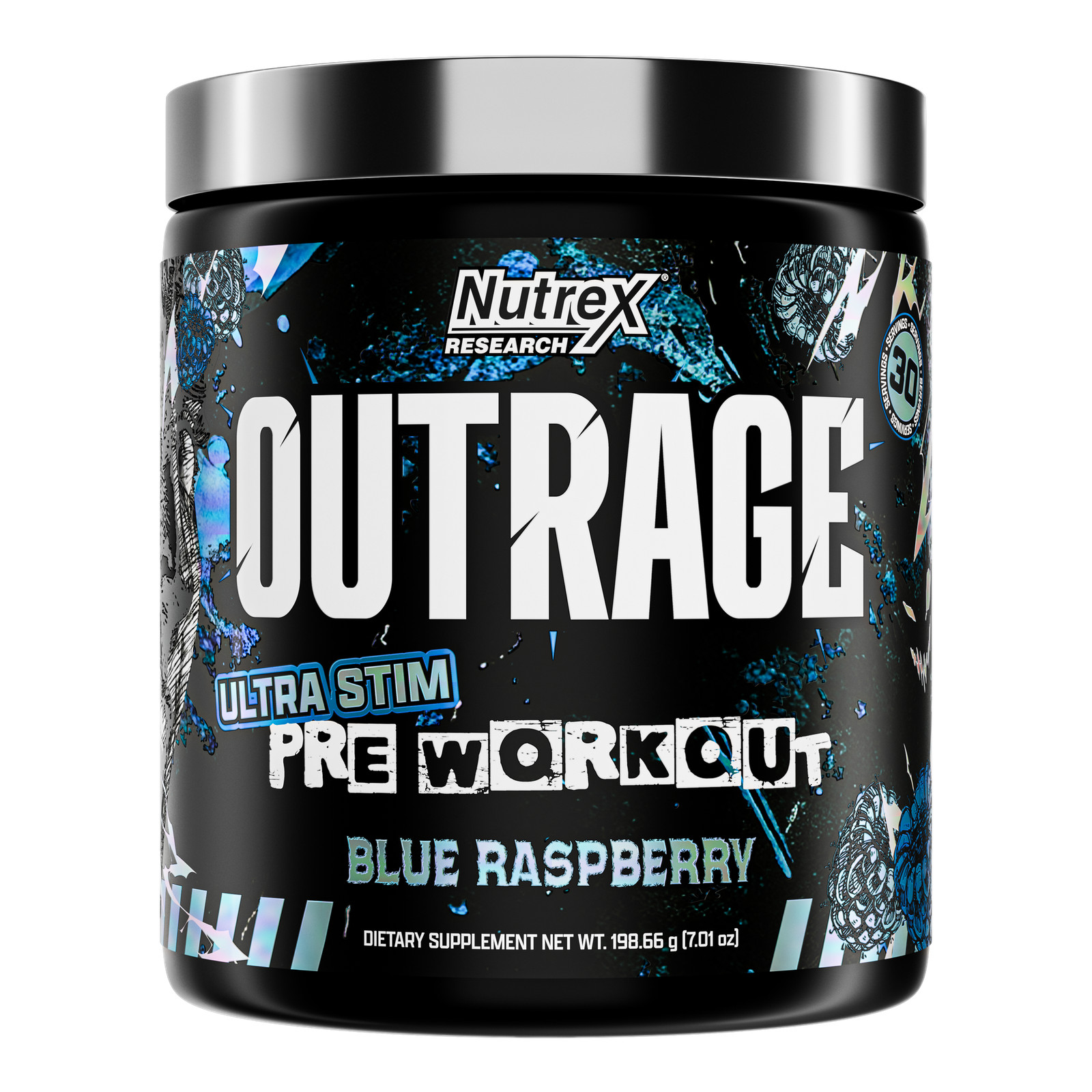 Nutrex OUTRAGE Pre-Workout Powder High Stimulant Pump Focus Strength 30 Servings