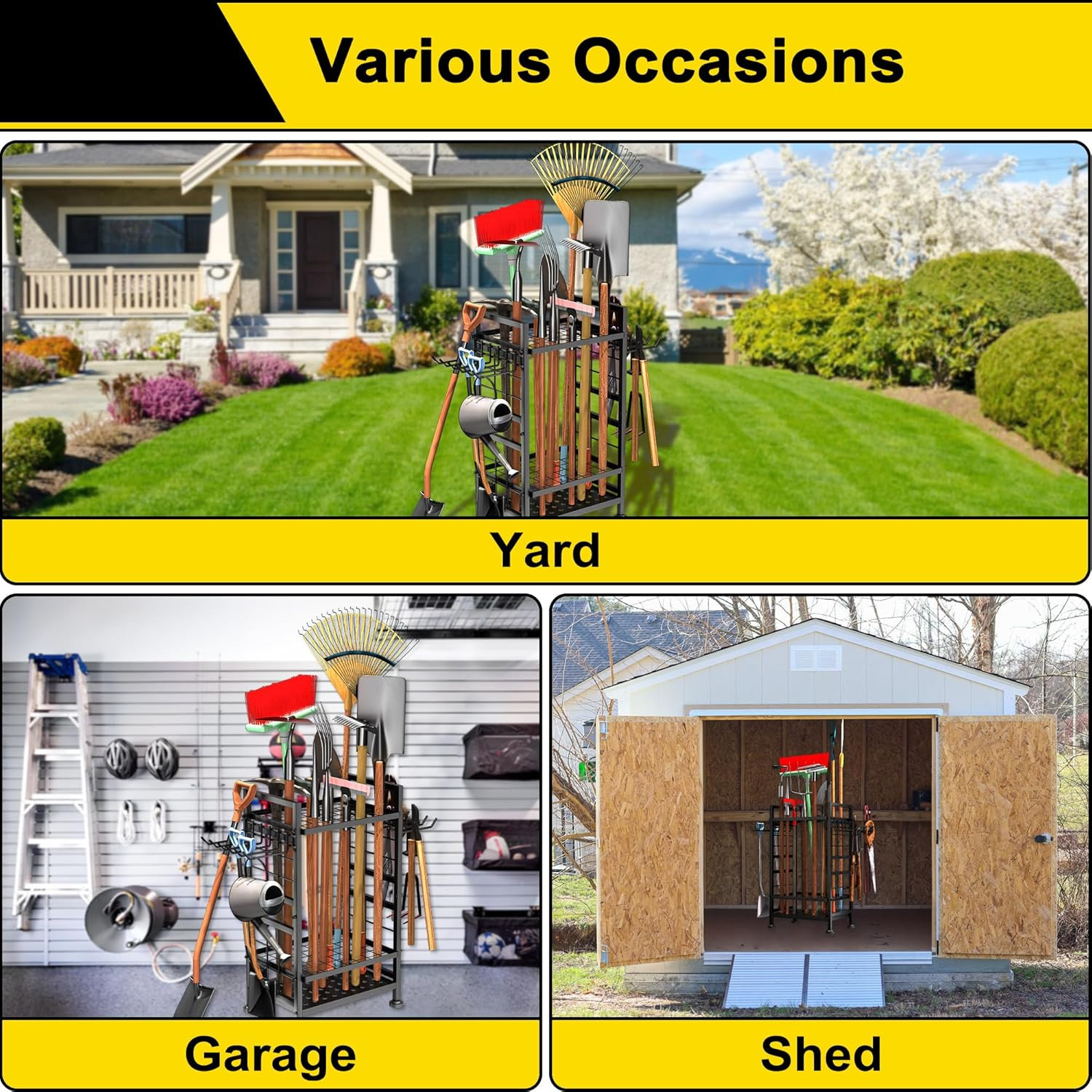 3 Tier Garden Tool Organizer, Garage Storage and Organization, Metal Yard Tools