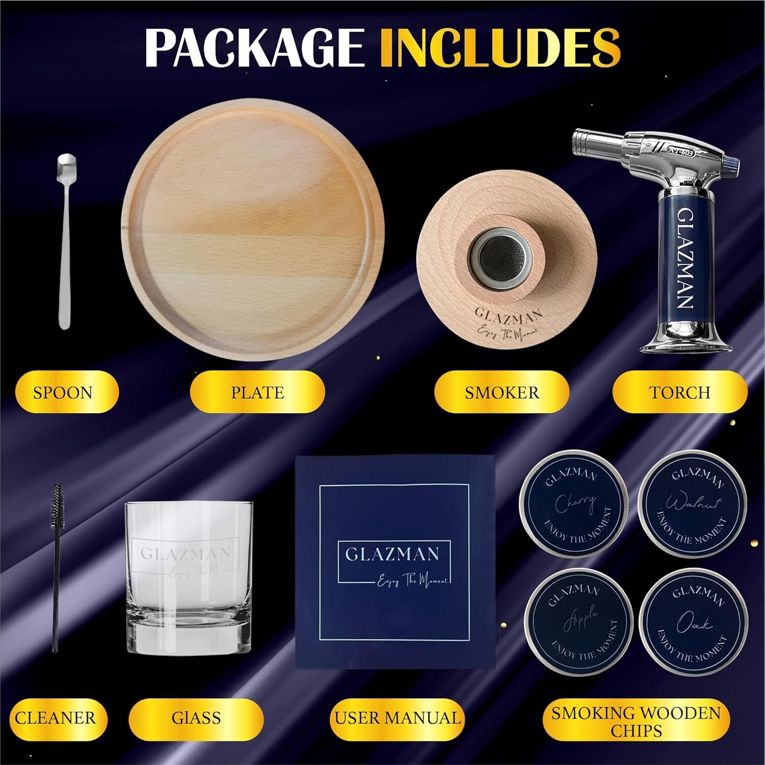 Cocktail Smoker Kit with Torch and 4 Flavors of Wood Chips- Luxury Whiskey Gifts